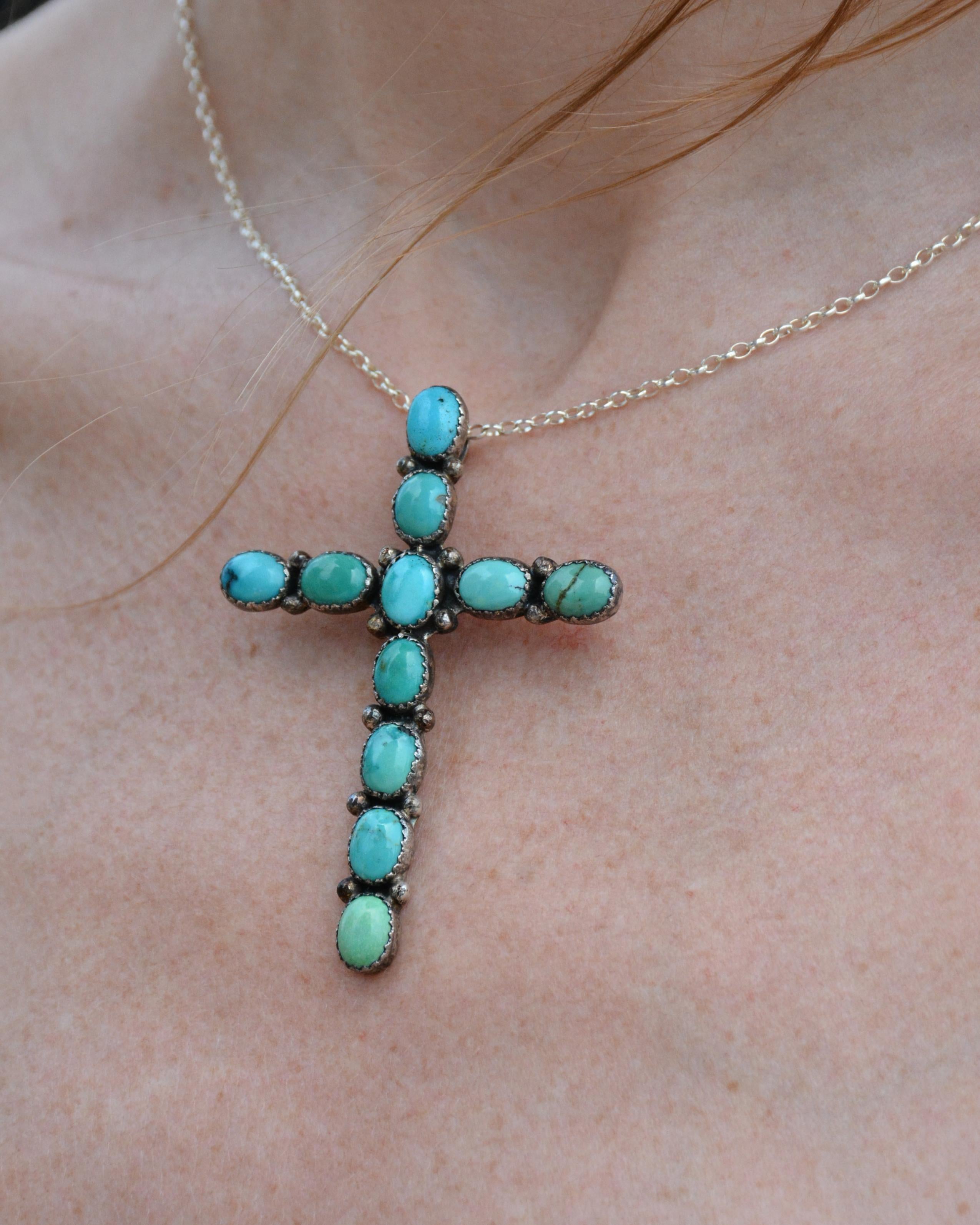 Artist Vintage James Mason Sterling Silver Turquoise Cross Pendant