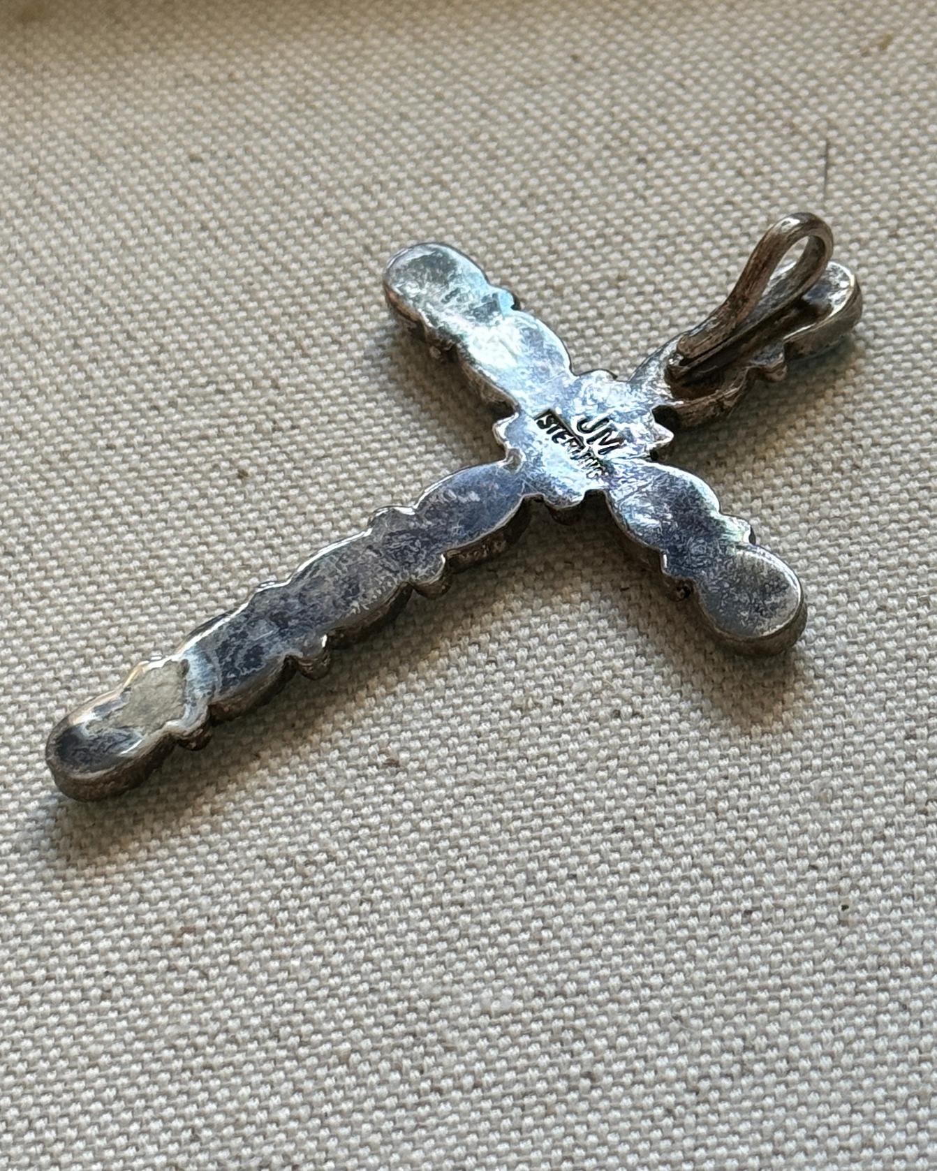 Cabochon Vintage James Mason Sterling Silver Turquoise Cross Pendant