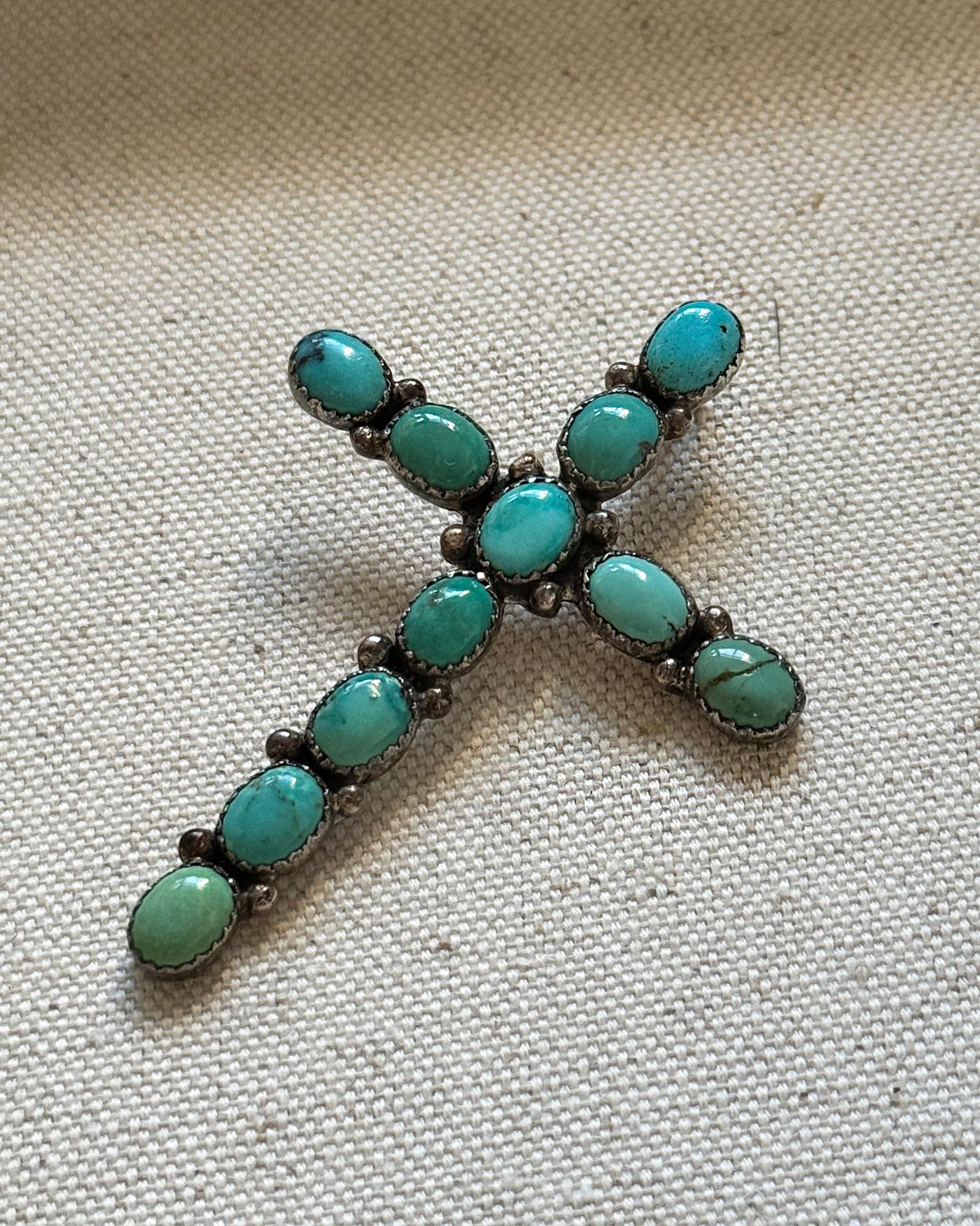 Vintage James Mason Sterling Silver Turquoise Cross Pendant In Excellent Condition In New York, NY