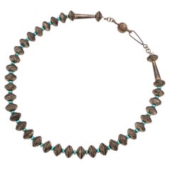 Vintage James McCabe Navajo Handcrafted Silver Mercury Dime Turquoise Necklace
