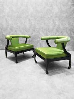 Vintage James Mont Style Black Lacquer Asian Ming Chairs - Pair