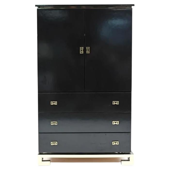 Meuble de rangement vintage en laque noire de style James Mont en vente