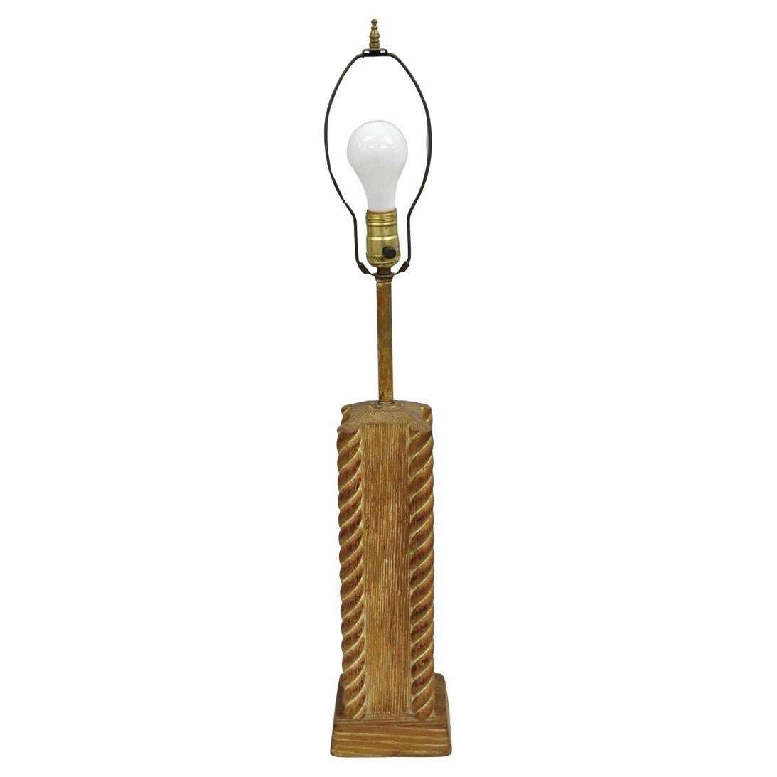 Vintage James Mont Stil Mid Century Modern Cerused Oak Spiral geschnitzt Tischlampe