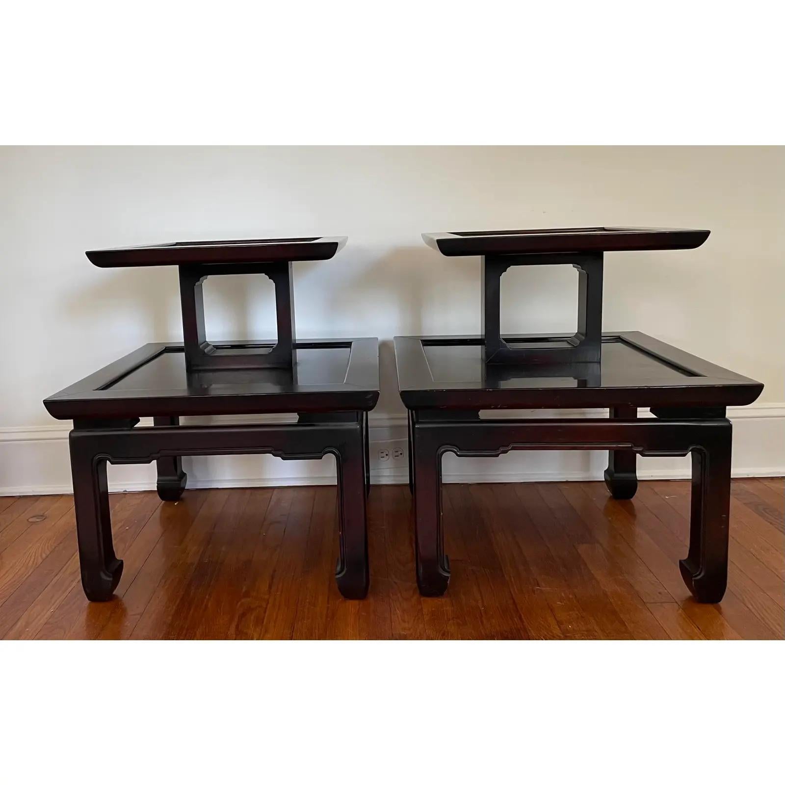 Awesome pair of James Mont Style Tiered End Tables. Chinoiserie detail with leather top and ming legs.
Curbside to NYC/Philly $400