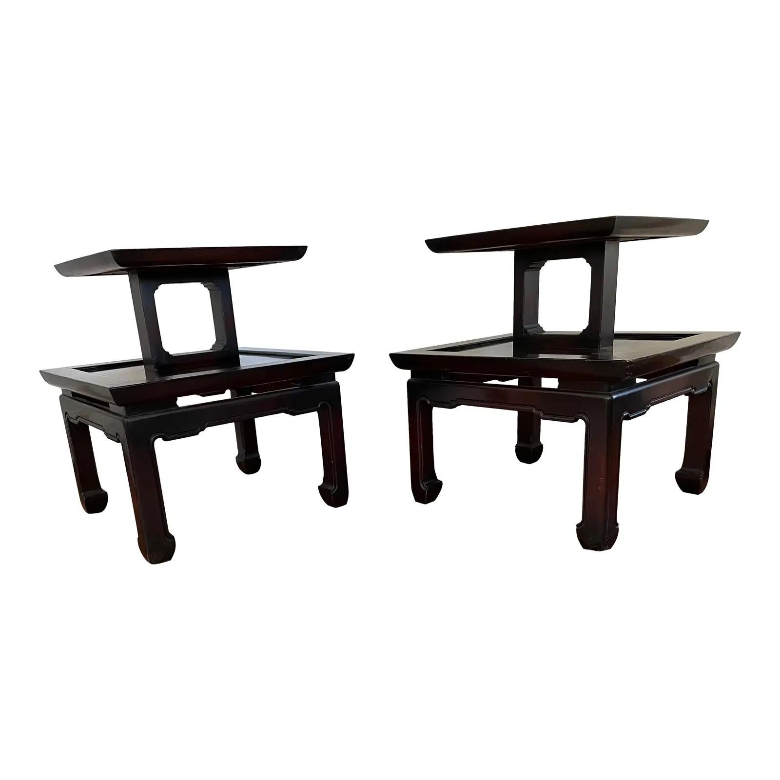 Unknown Vintage James Mont Style Ming Tiered End Tables For Sale