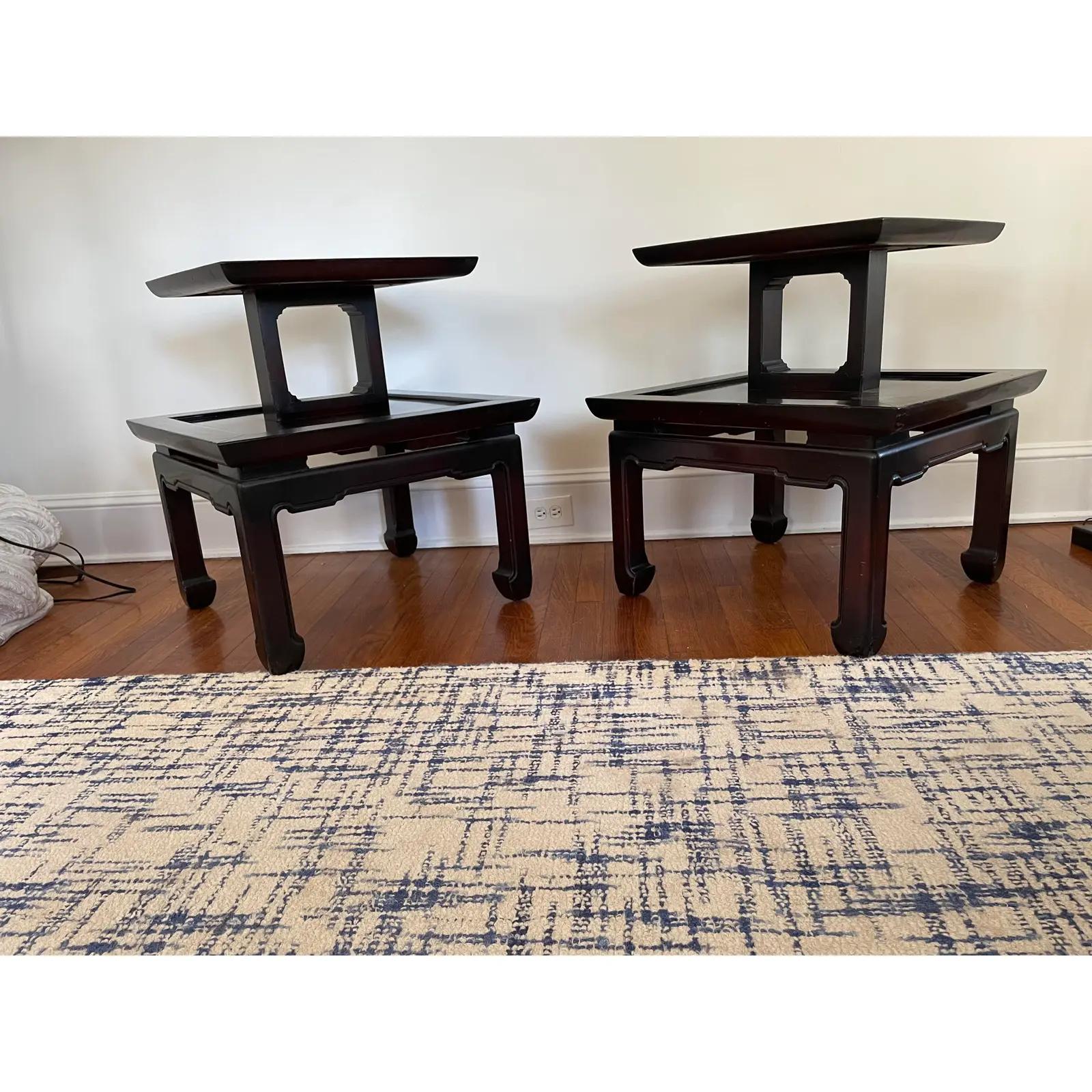 Leather Vintage James Mont Style Ming Tiered End Tables