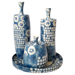Vintage Jamie Young Trio de Vases en Porcelaine avec Plateau - Lot de 4