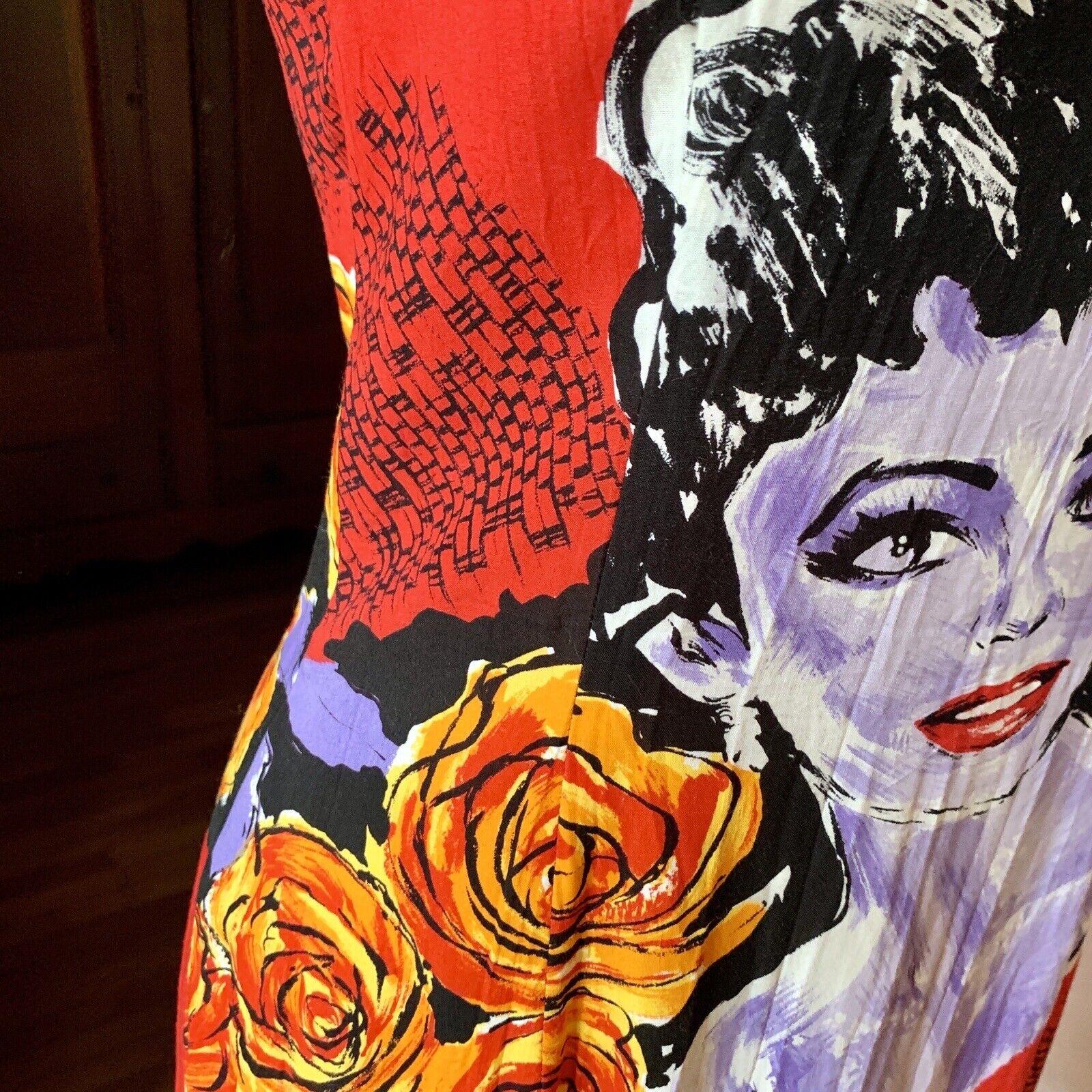 Robe vintage JAMS WORLD Colorful Woman Roses Art ARCHIVE en rayonne S/M RARE en vente 4