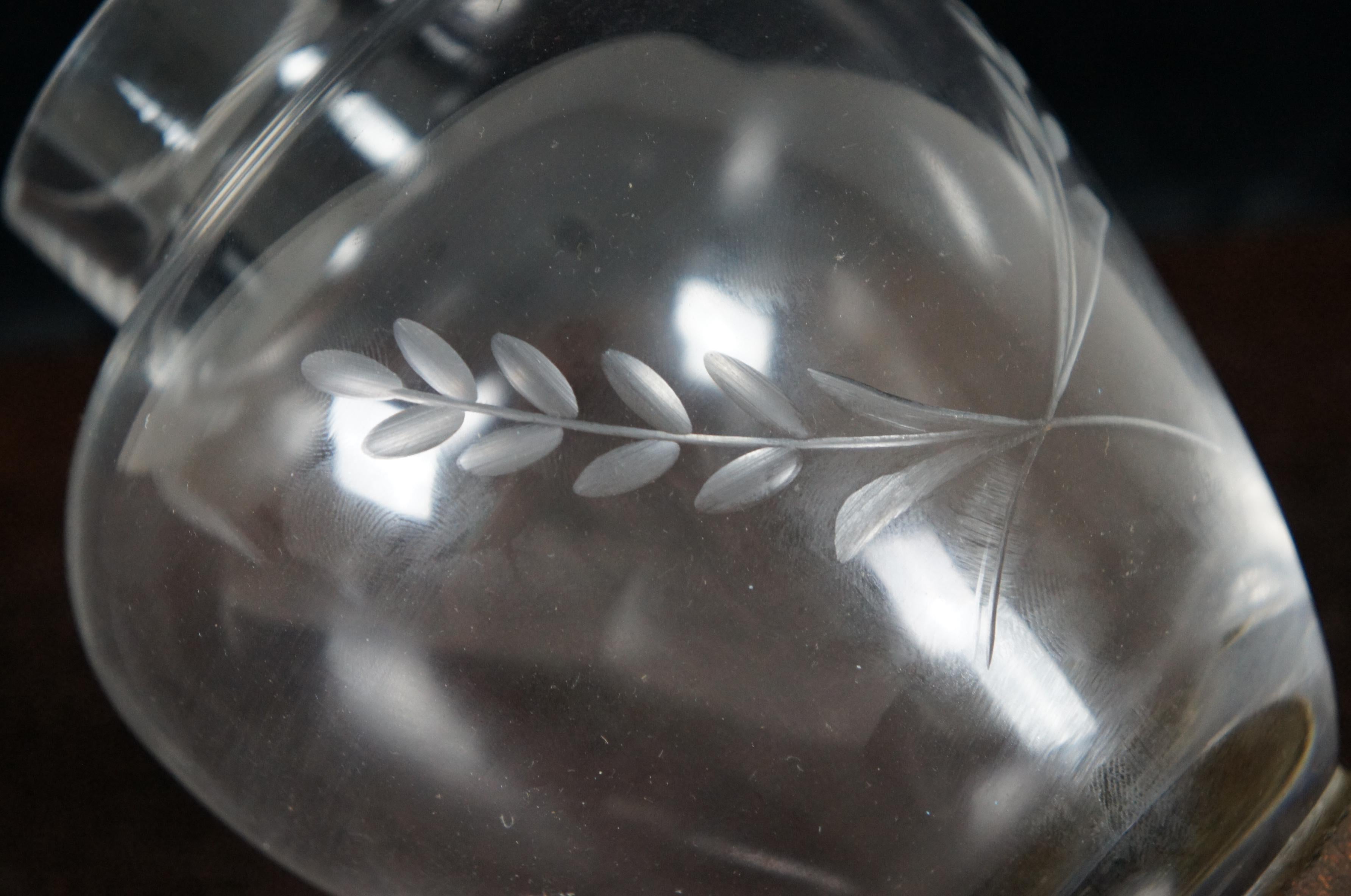 Vintage Jan Barbogolio Glass Etched Laurel Footed Iron Bud Flower Vase 2