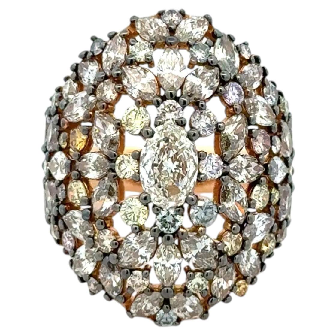Vintage JANA Designer Natural Fancy Color Diamond Gold Dome Ring For Sale