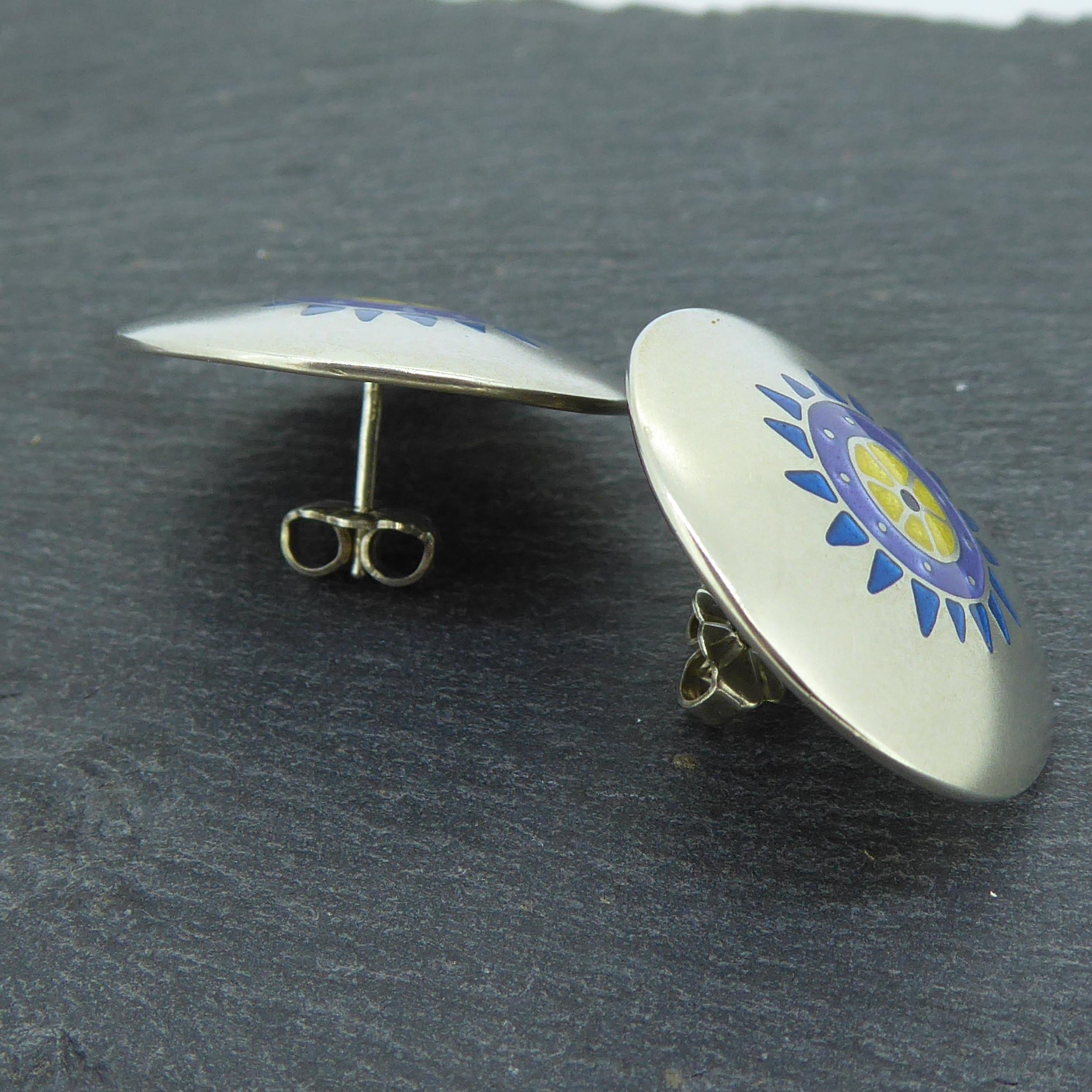Vintage Jane Moore Silver and Enamel Earring Studs, Birmingham, 1996 In Good Condition In Yorkshire, West Yorkshire