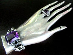 Vintage Janice Girardi Signed JGD Amethyst Sterling Silver Hand Brooch Pin