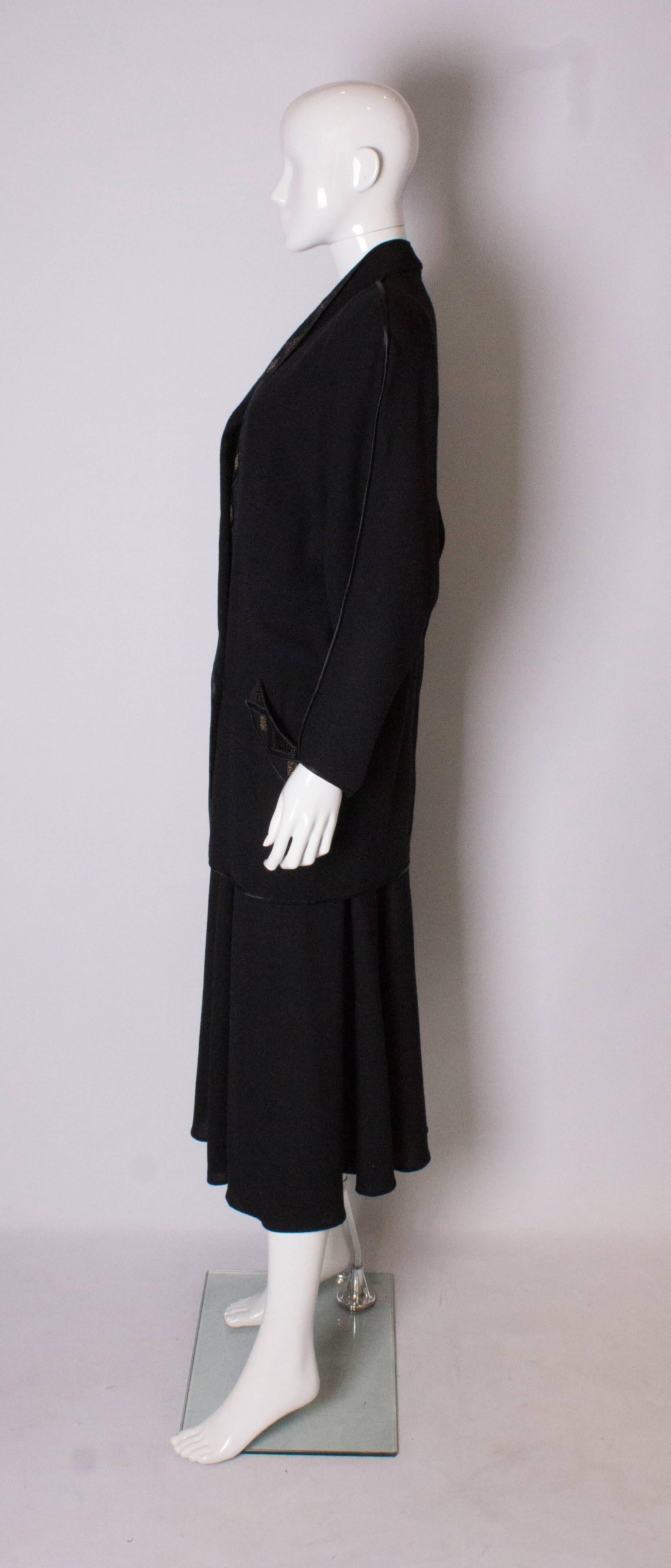 Janice Wainwright Vintage Black Wool Crepe Skirt Suit In Good Condition In London, GB