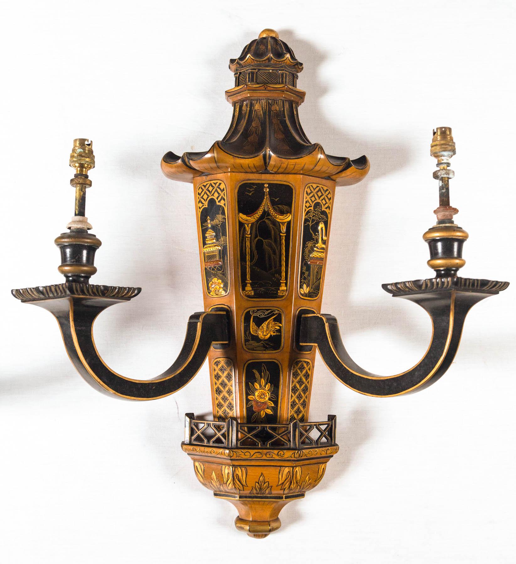 Vintage Jansen Large Lacquered Sconces In Good Condition For Sale In Stamford, CT
