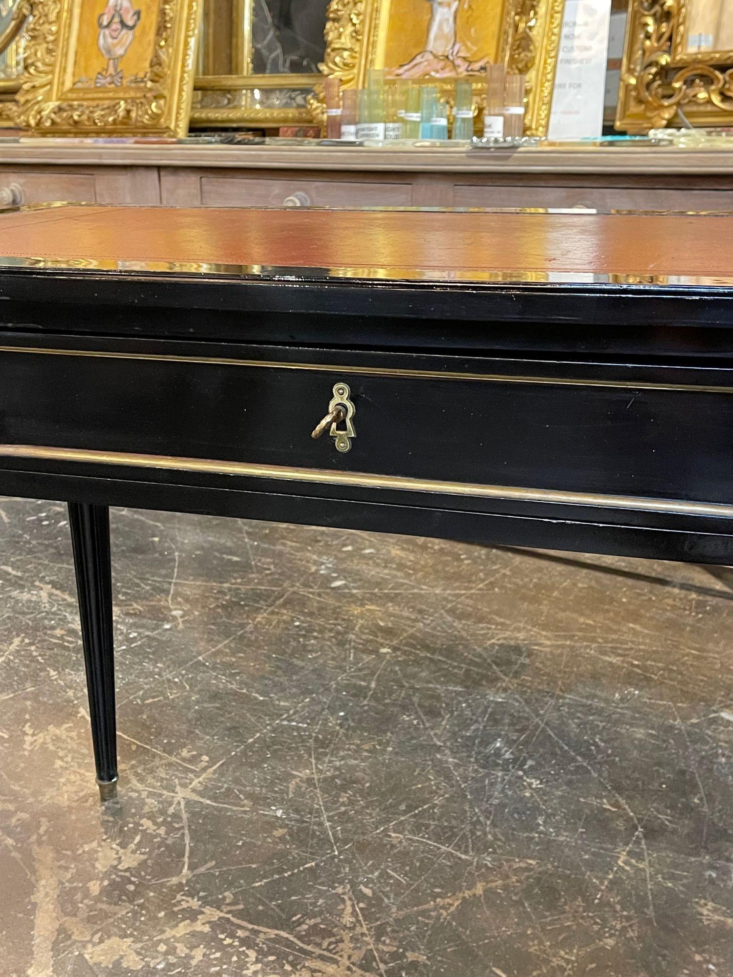 Vintage Jansen Style Black Lacquered Writing Desk In Good Condition For Sale In Dallas, TX