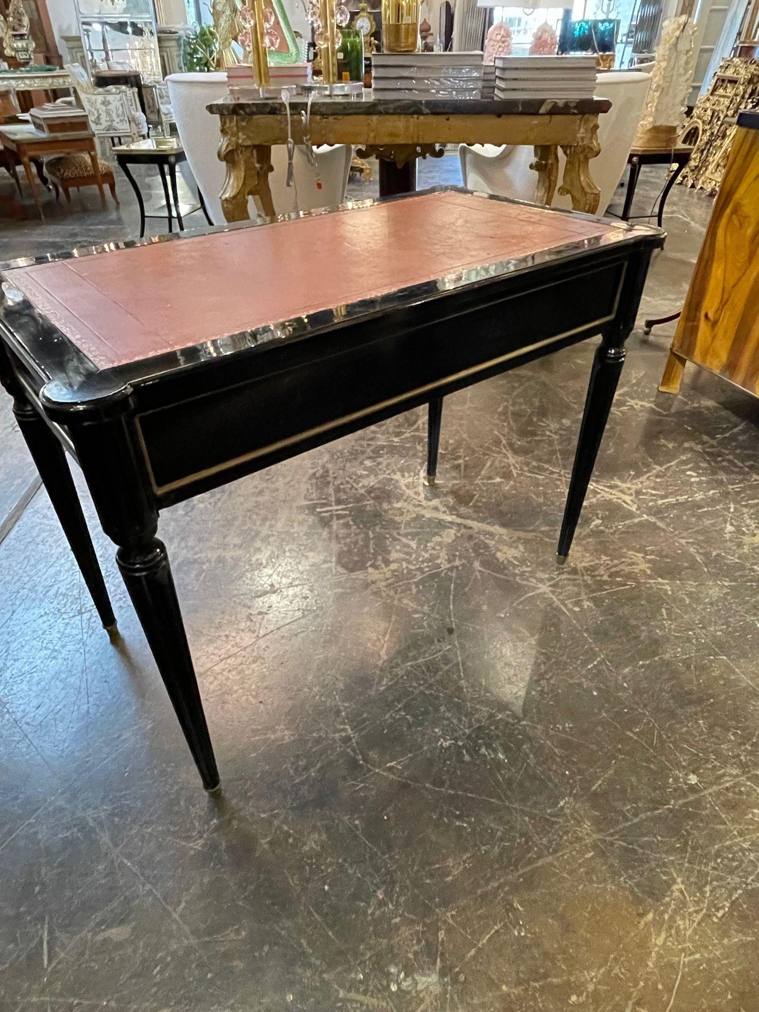Brass Vintage Jansen Style Black Lacquered Writing Desk For Sale