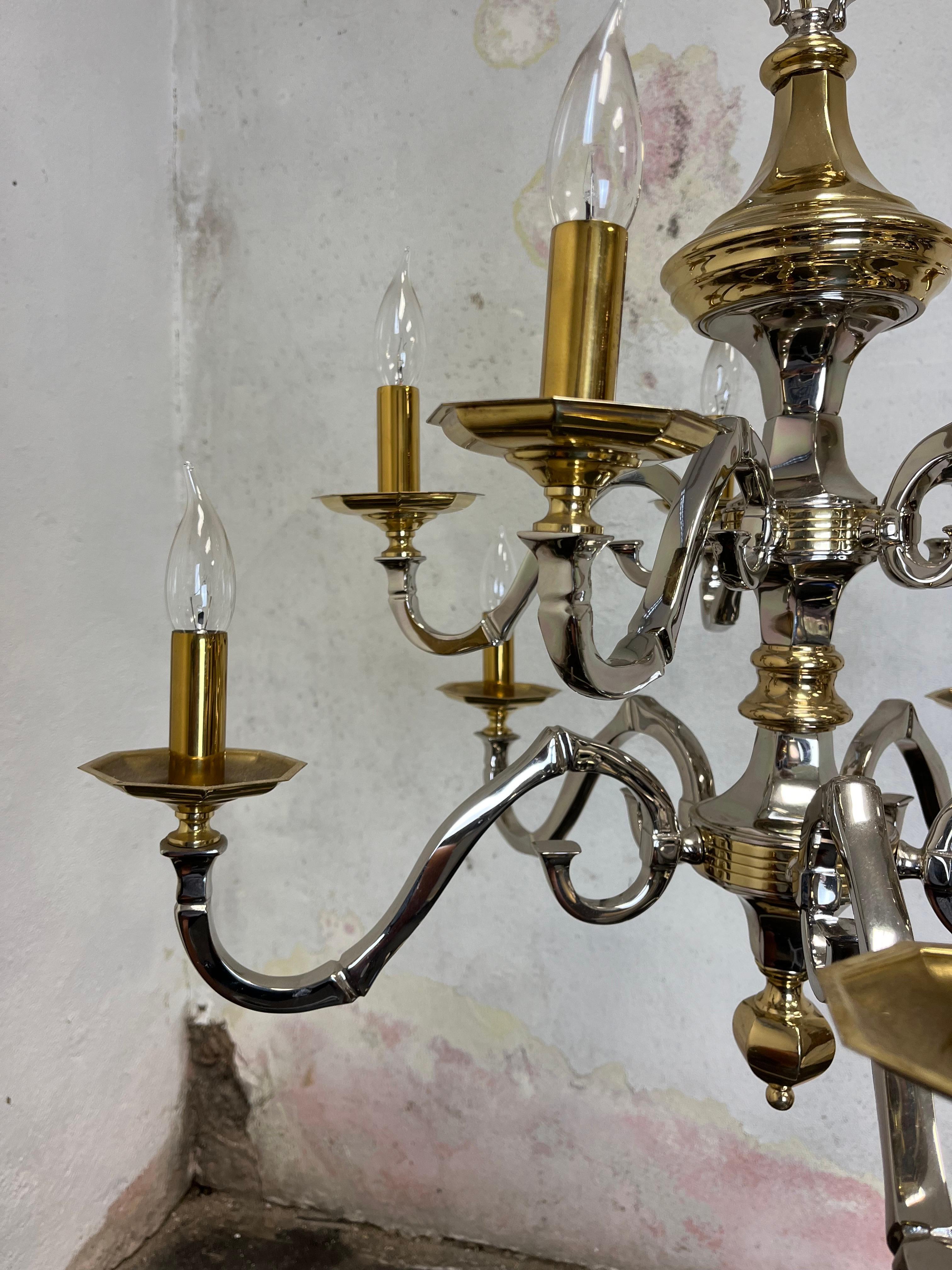 Lampadario neoclassico d'epoca in ottone e cromo in stile Jansen in vendita 3