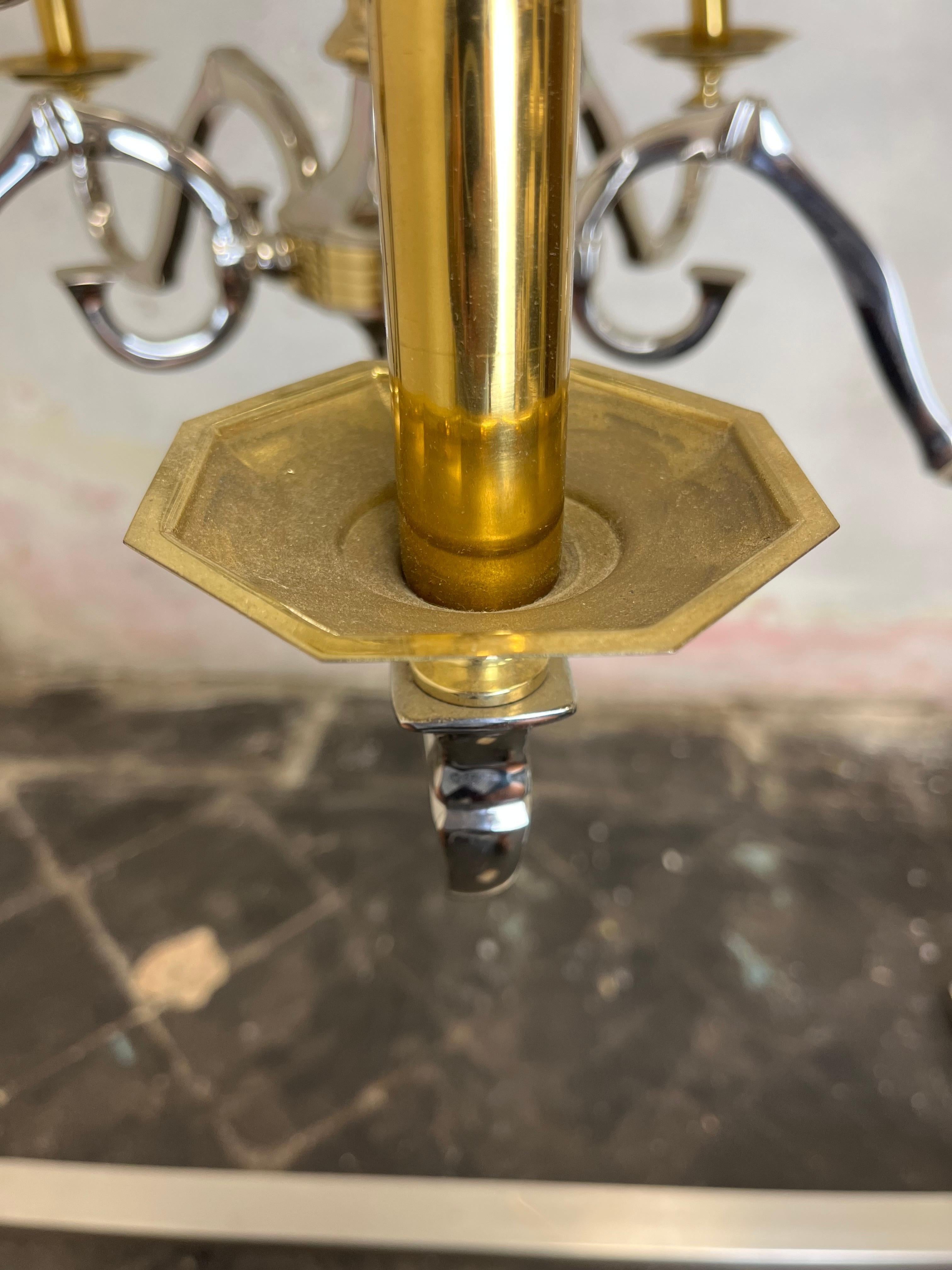 Lampadario neoclassico d'epoca in ottone e cromo in stile Jansen in vendita 4