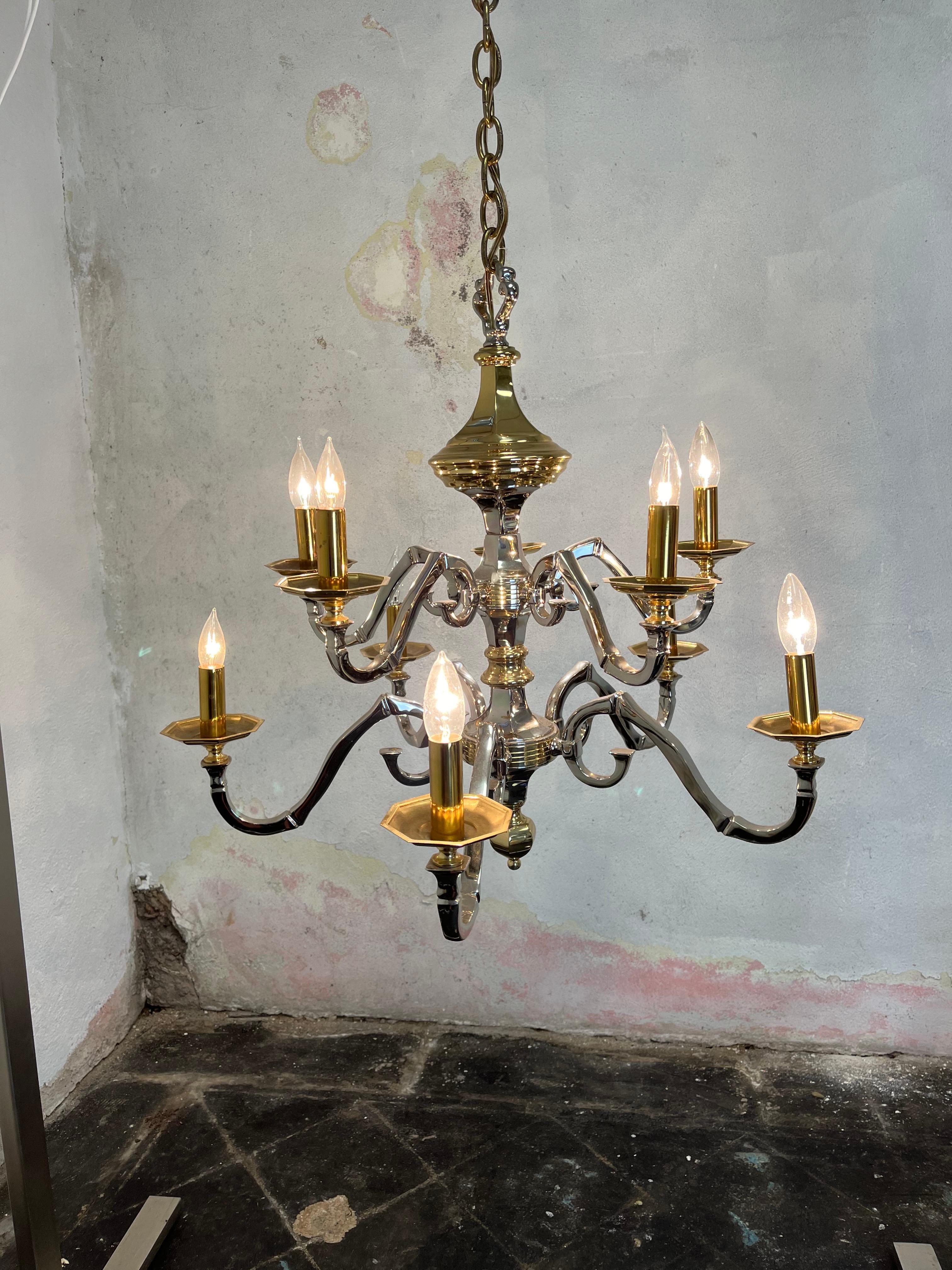 Lampadario neoclassico d'epoca in ottone e cromo in stile Jansen in vendita 5