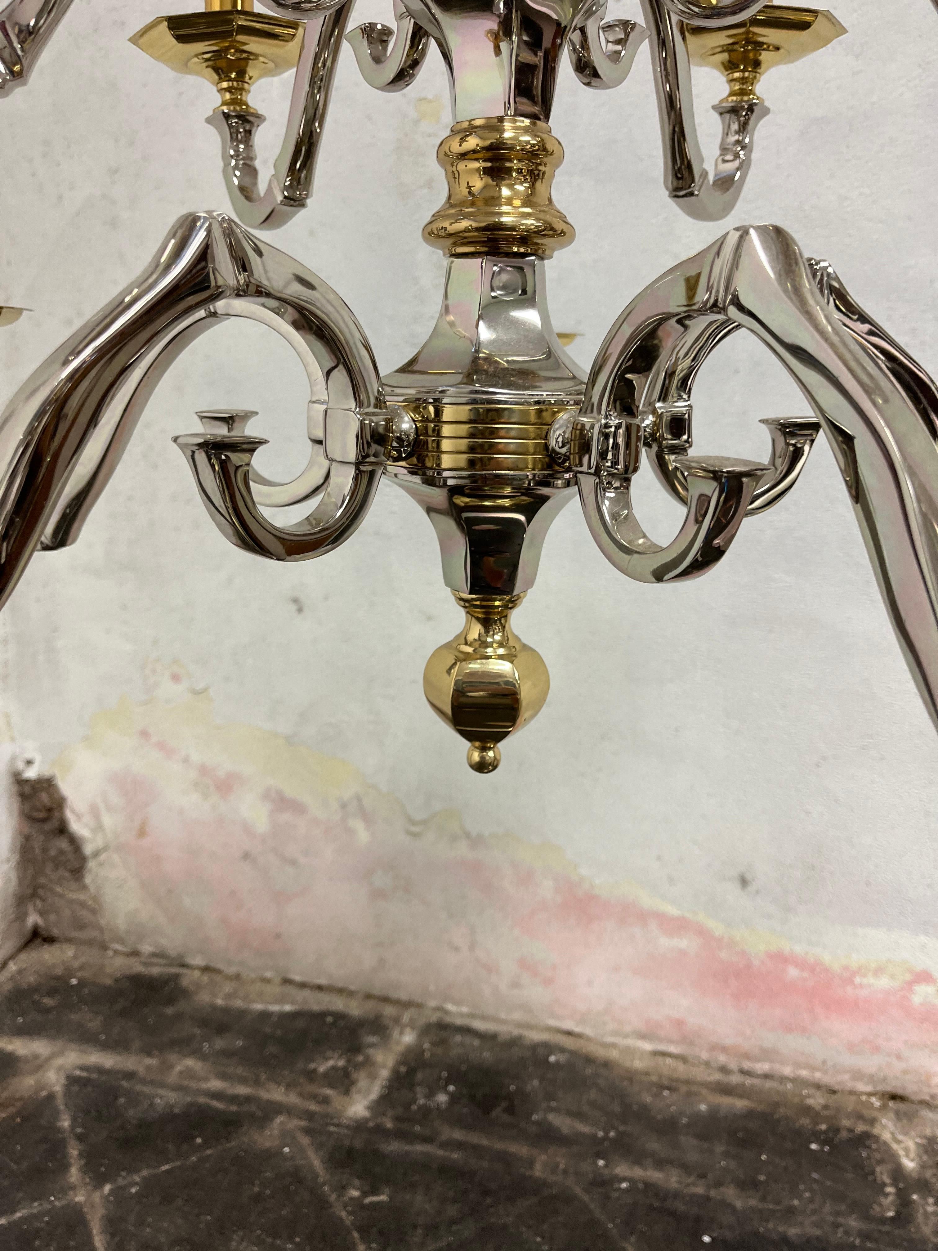 Lampadario neoclassico d'epoca in ottone e cromo in stile Jansen in vendita 6