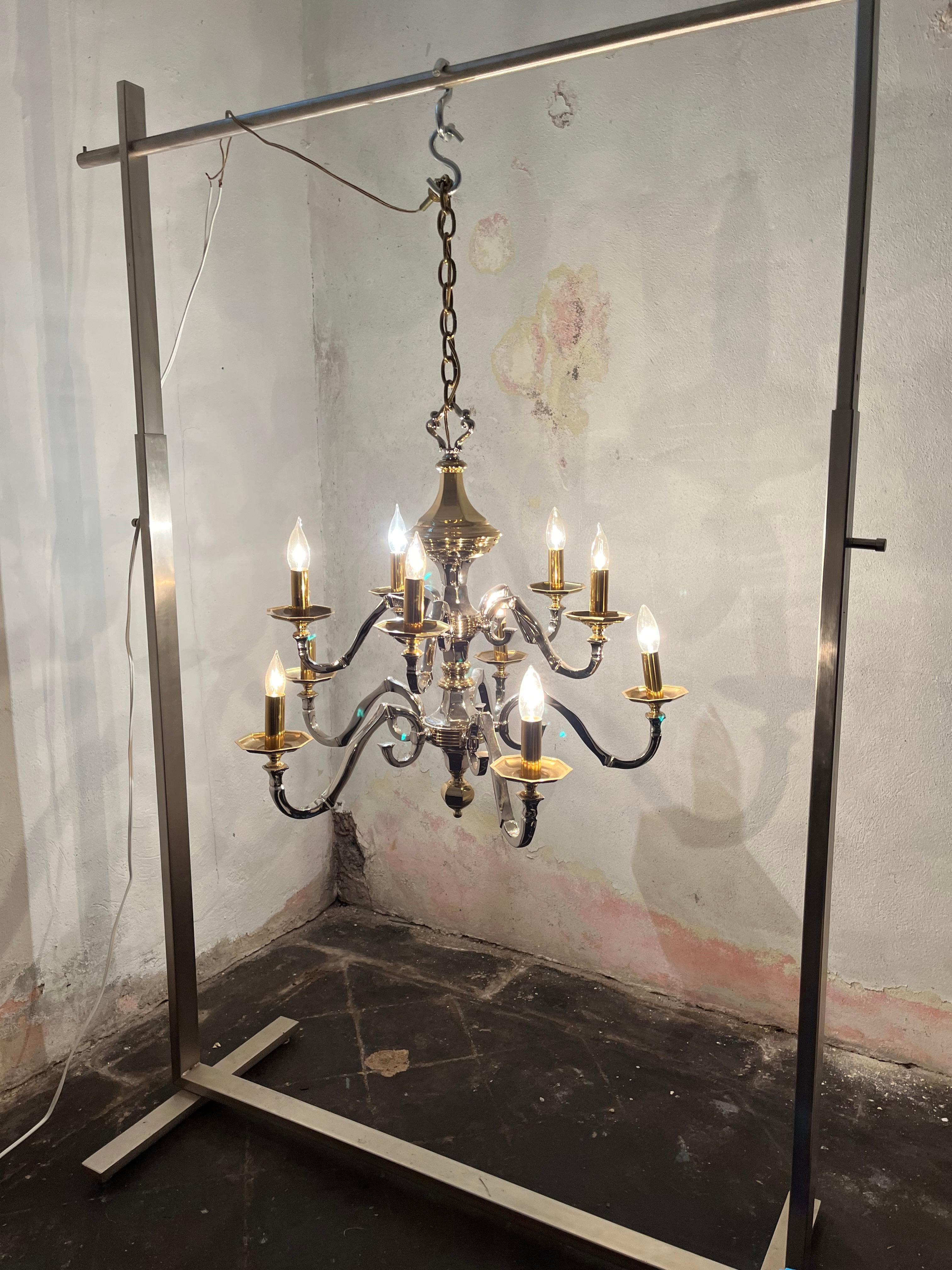 Lampadario neoclassico d'epoca in ottone e cromo in stile Jansen in vendita 7