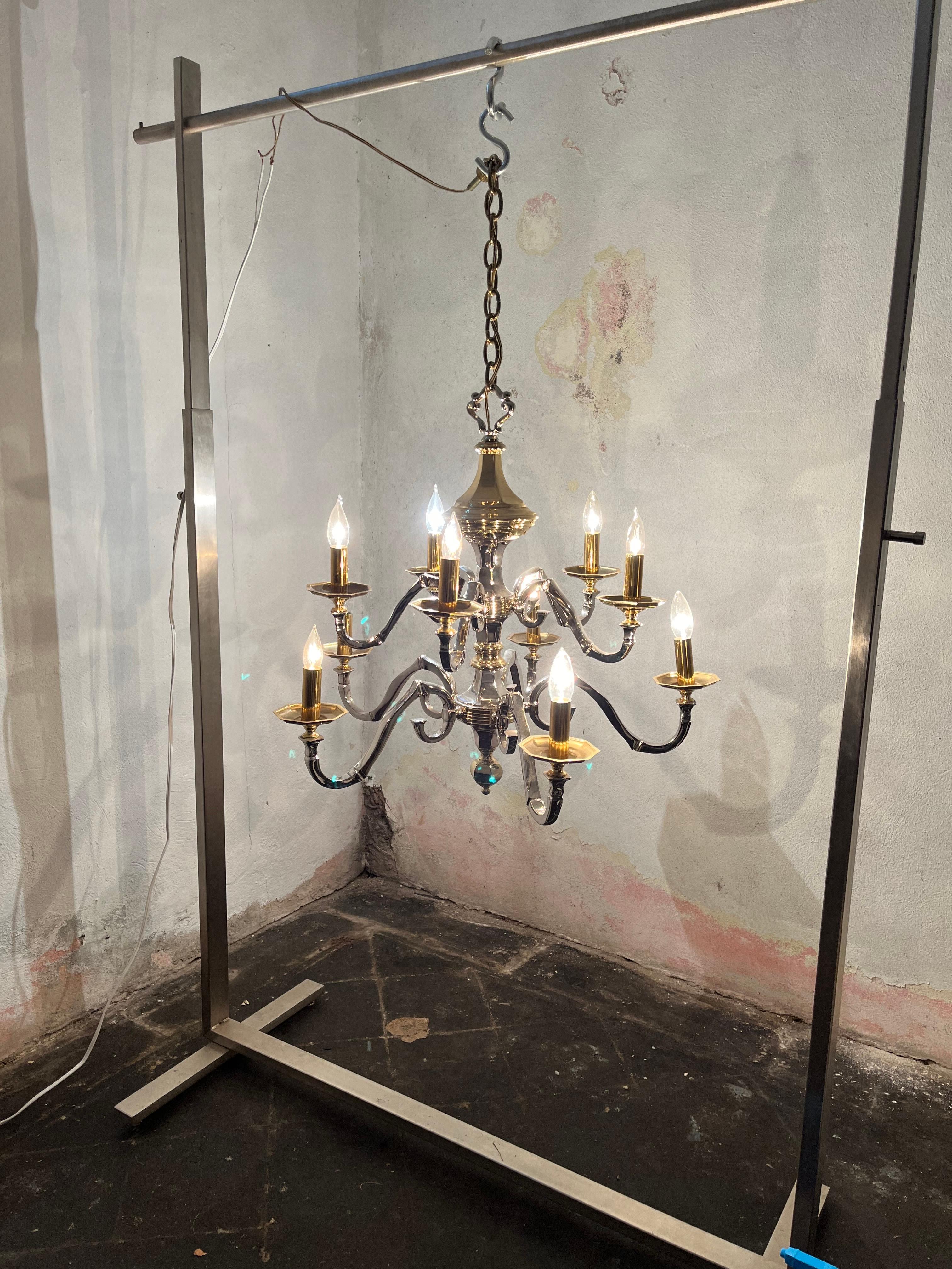 Lampadario neoclassico d'epoca in ottone e cromo in stile Jansen in vendita 8