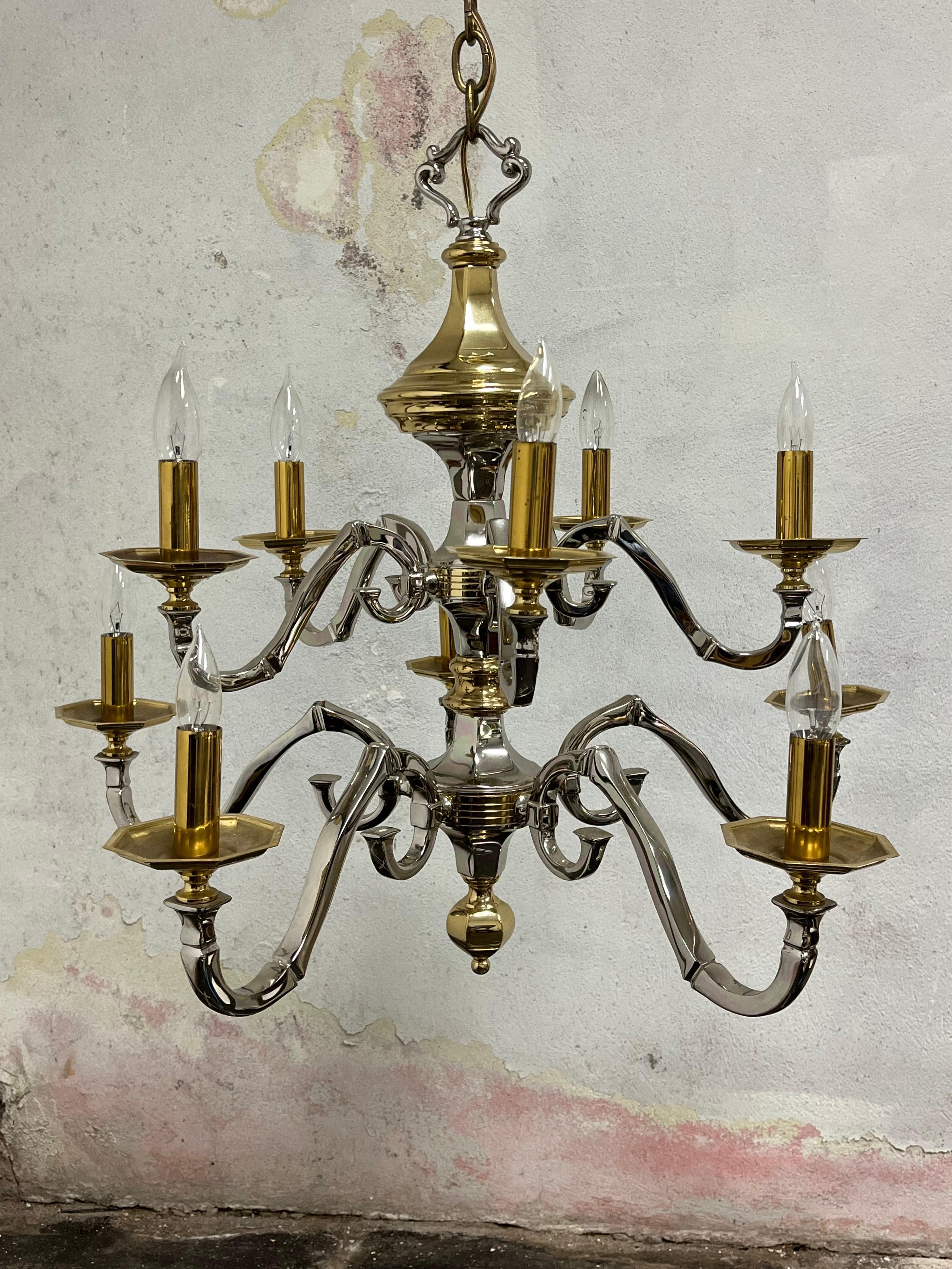 Lampadario neoclassico d'epoca in ottone e cromo in stile Jansen in vendita 9