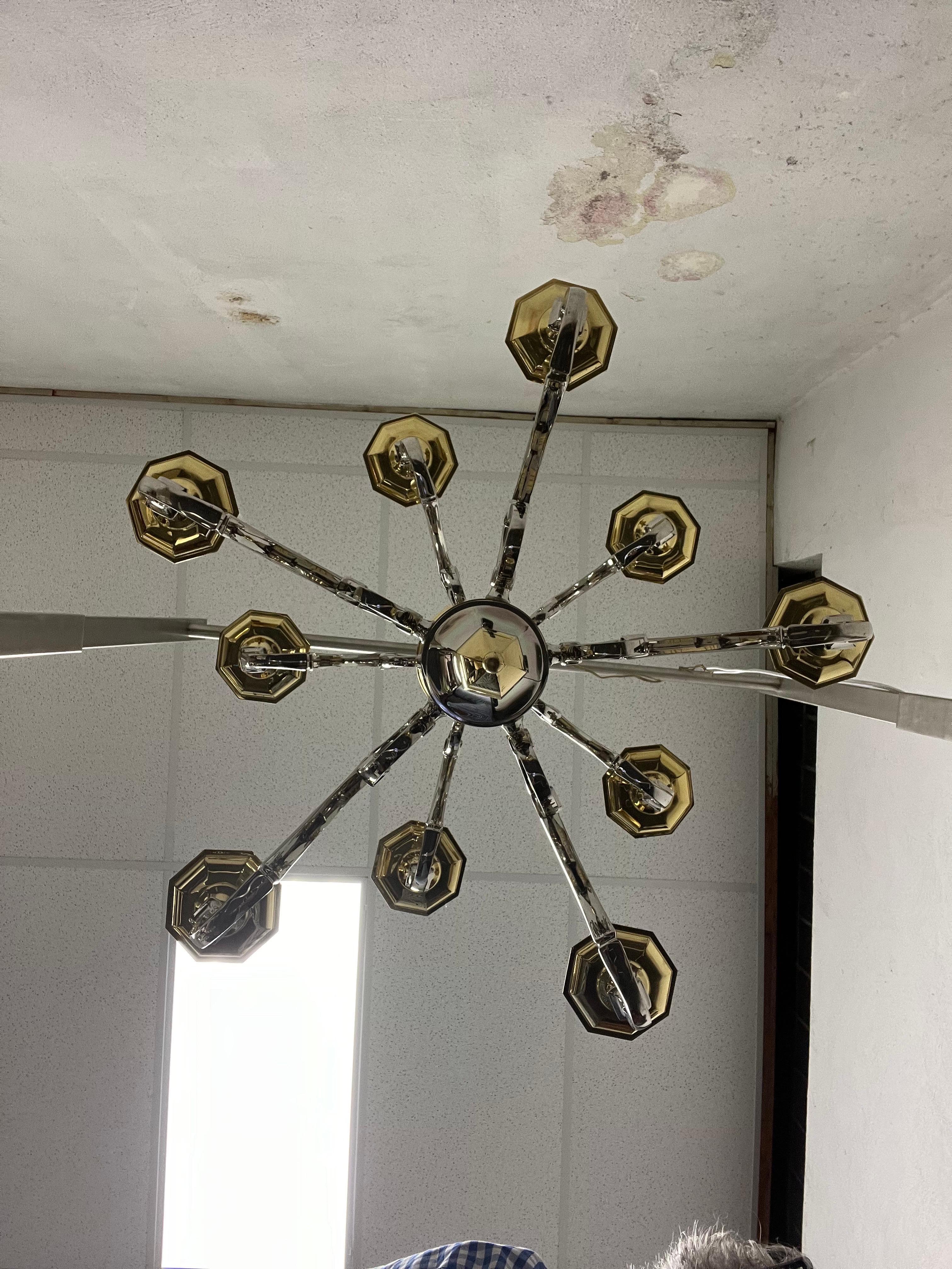 Lampadario neoclassico d'epoca in ottone e cromo in stile Jansen in vendita 10