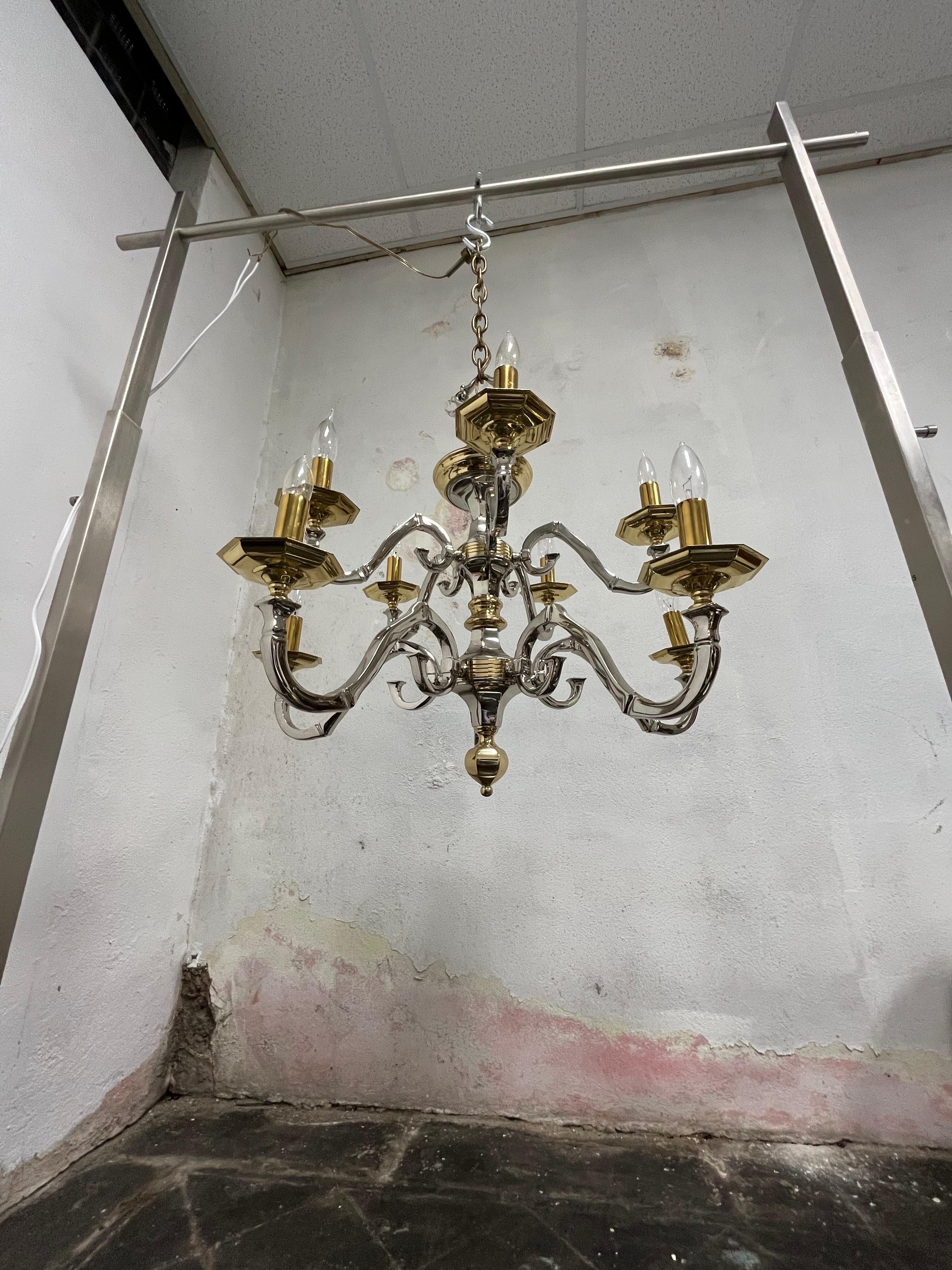 Lampadario neoclassico d'epoca in ottone e cromo in stile Jansen in vendita 11