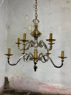 Vintage Jansen Style Neoclassical Chrome and Brass Chandelier