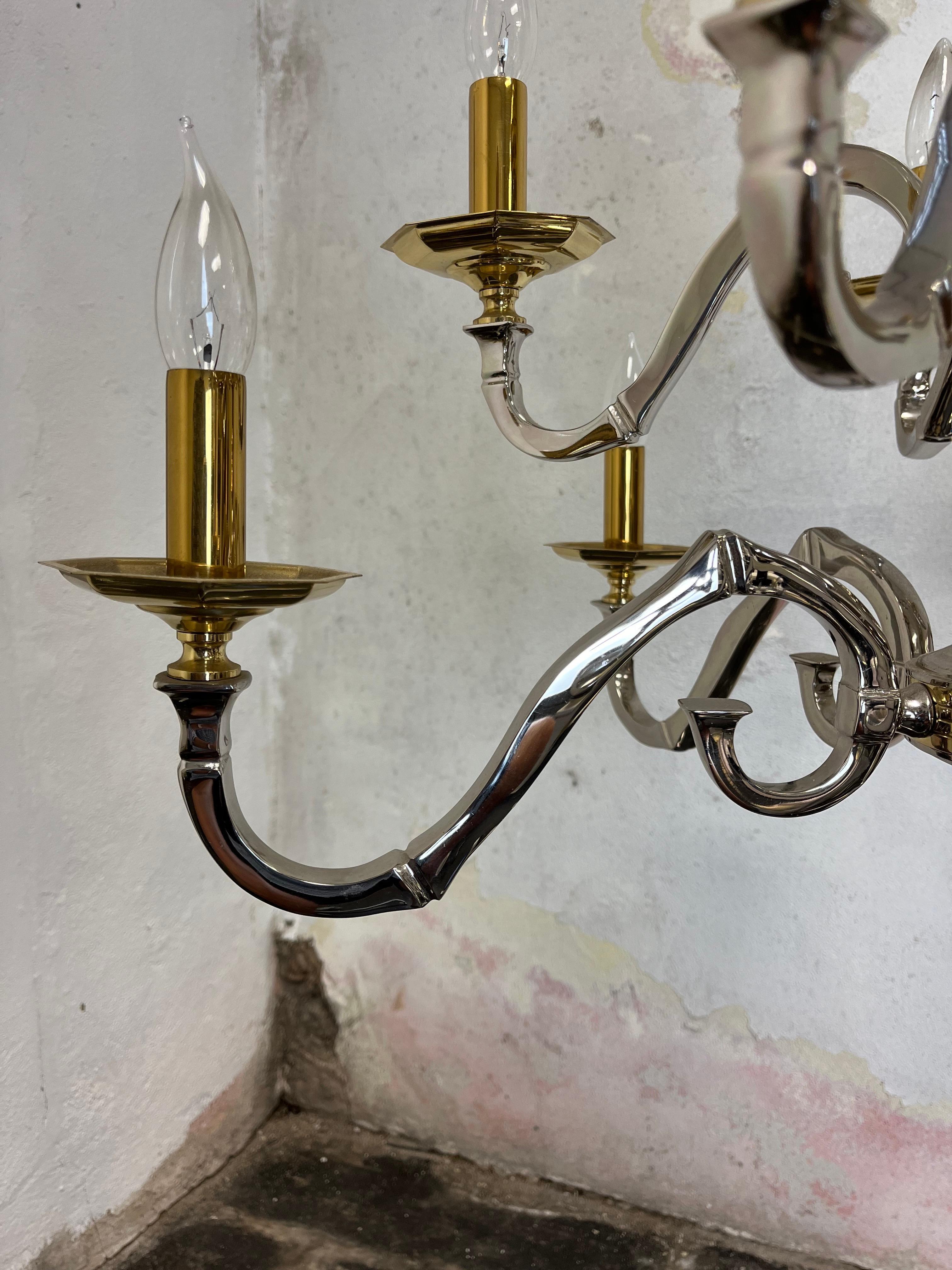 XX secolo Lampadario neoclassico d'epoca in ottone e cromo in stile Jansen in vendita