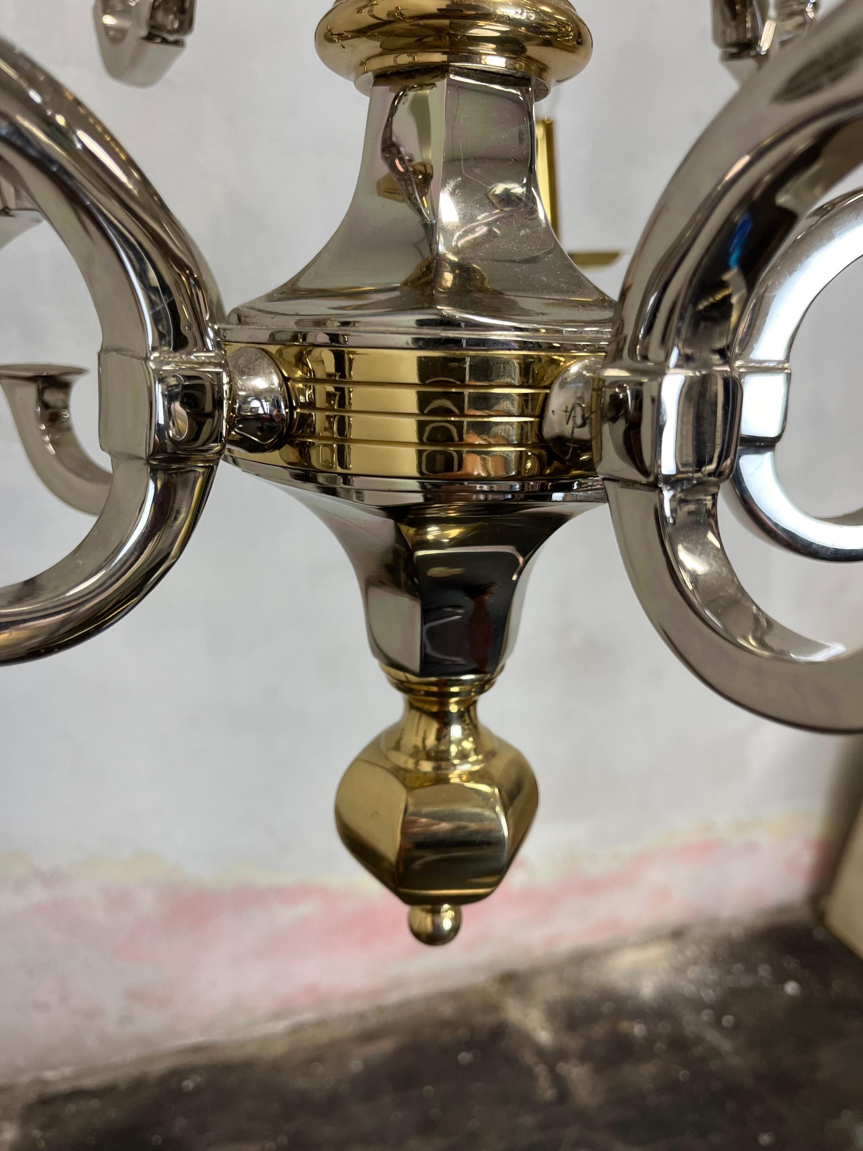 Acciaio Lampadario neoclassico d'epoca in ottone e cromo in stile Jansen in vendita