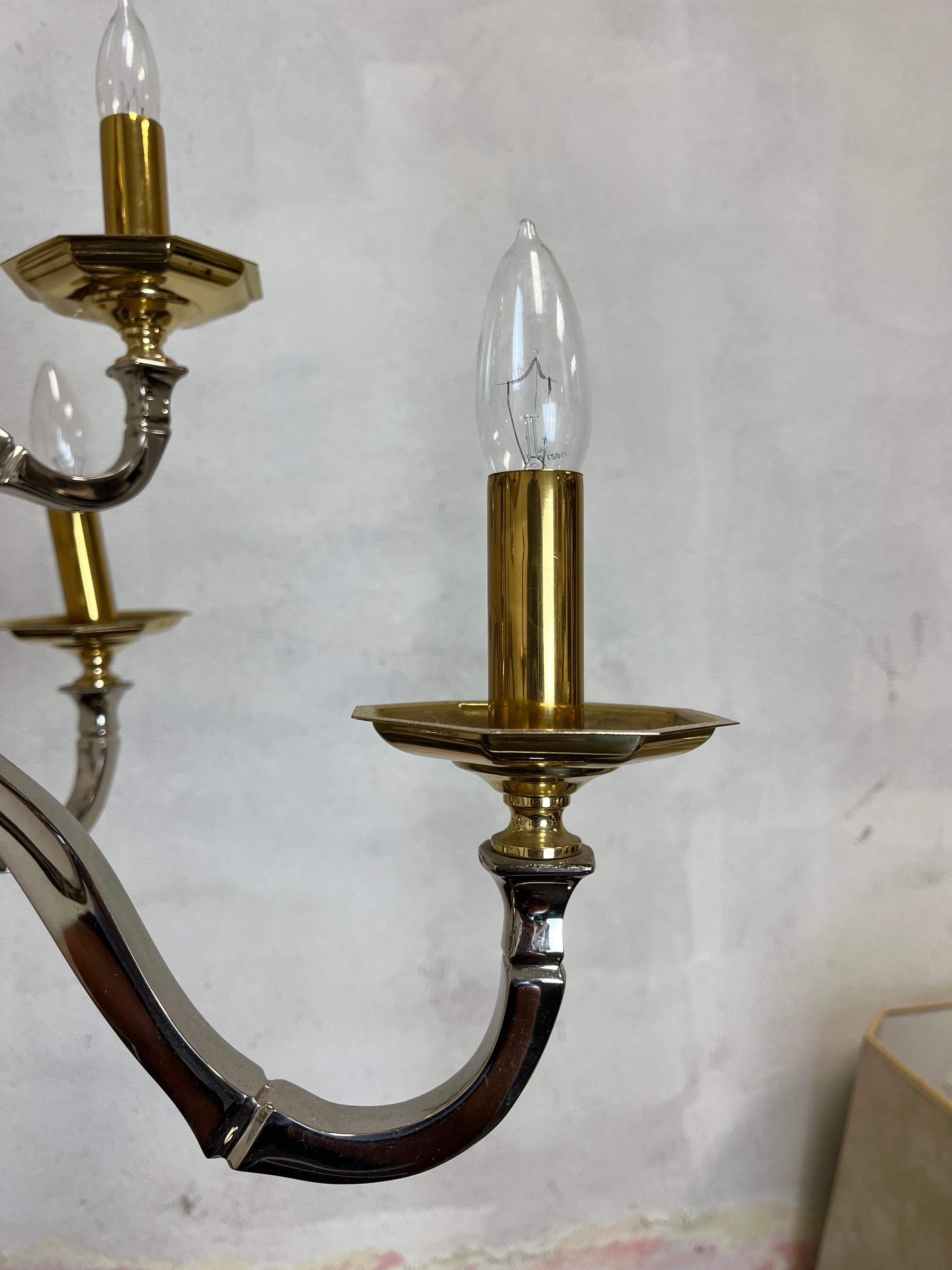 Lampadario neoclassico d'epoca in ottone e cromo in stile Jansen in vendita 1