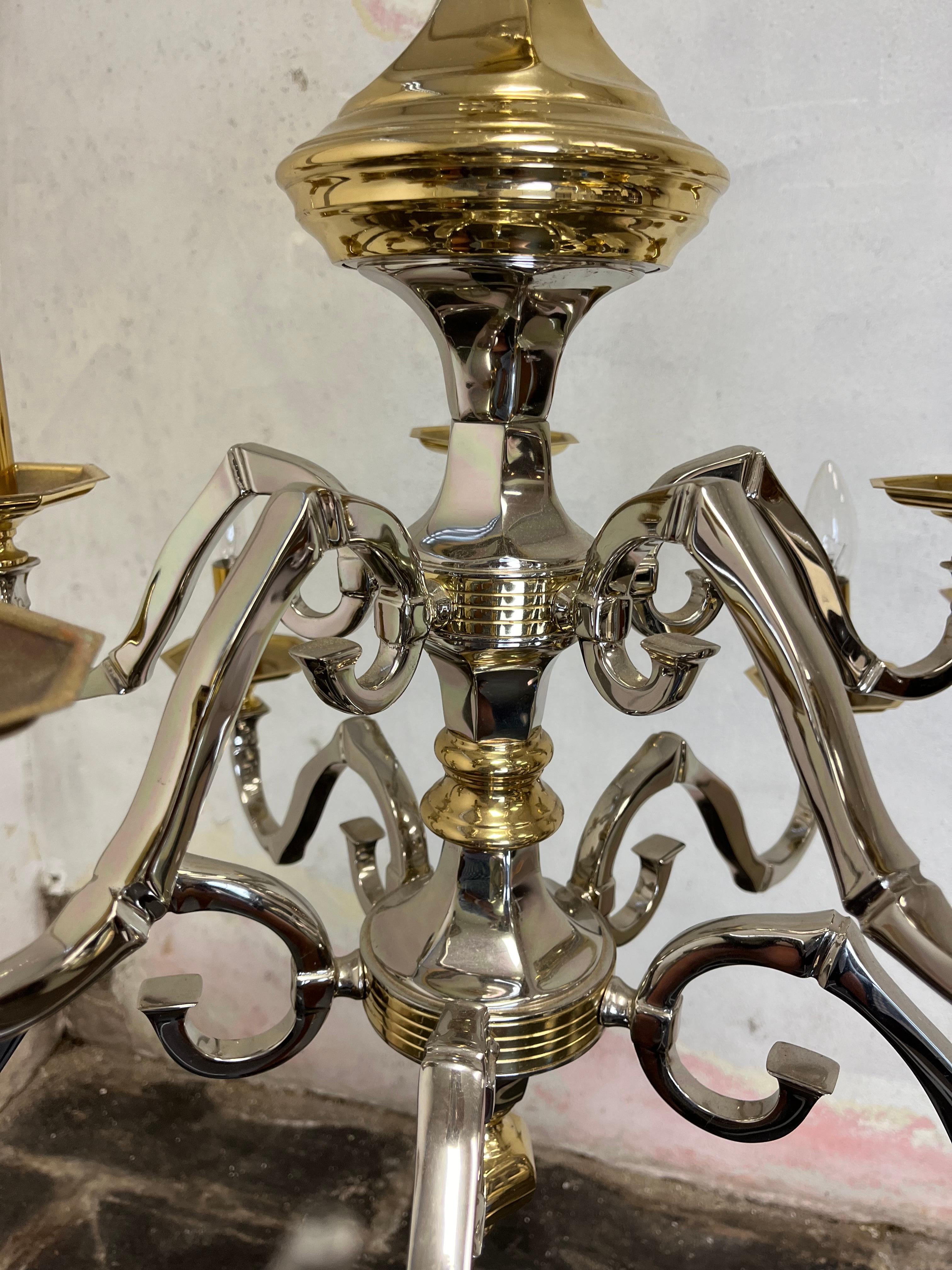 Lampadario neoclassico d'epoca in ottone e cromo in stile Jansen in vendita 2