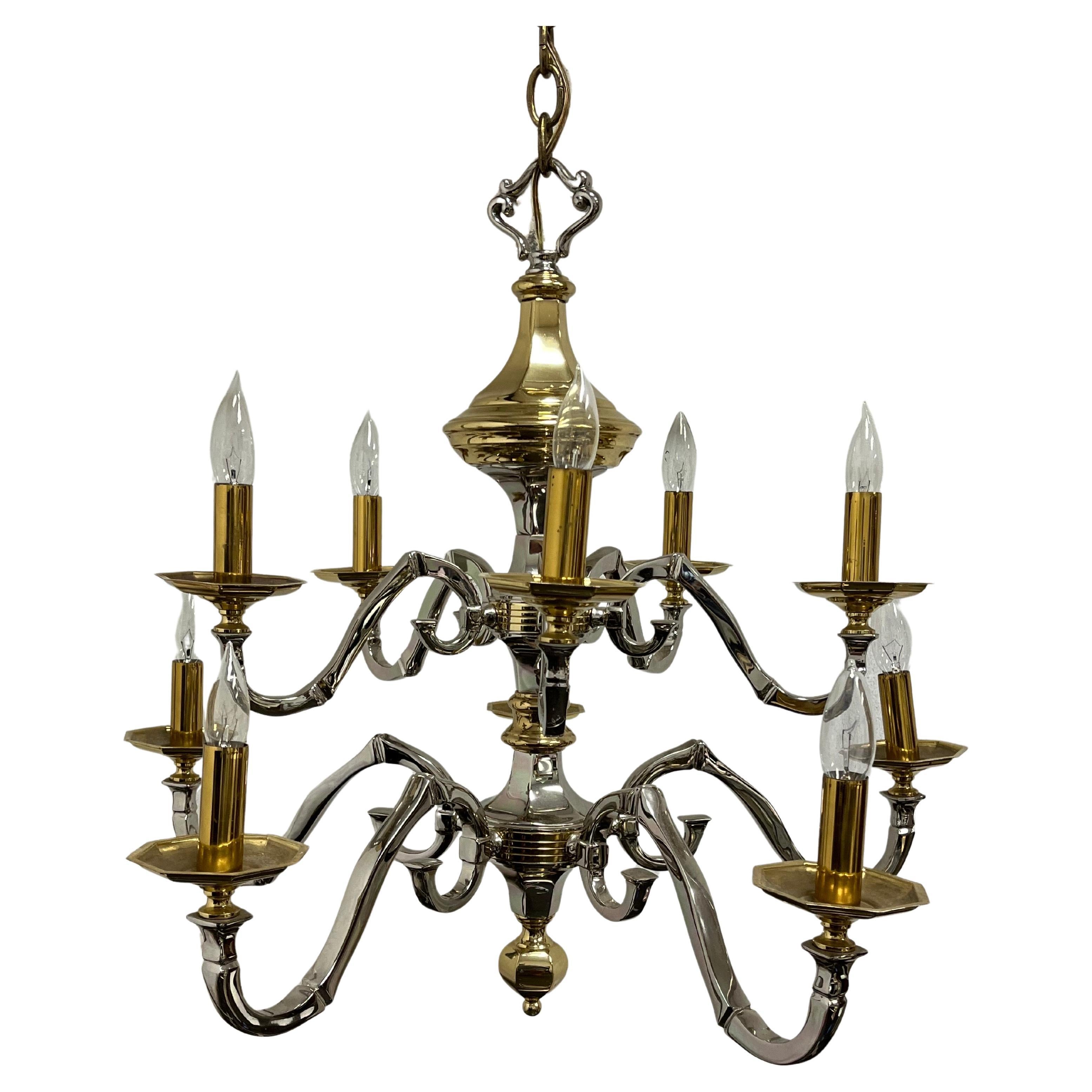 Lampadario neoclassico d'epoca in ottone e cromo in stile Jansen in vendita
