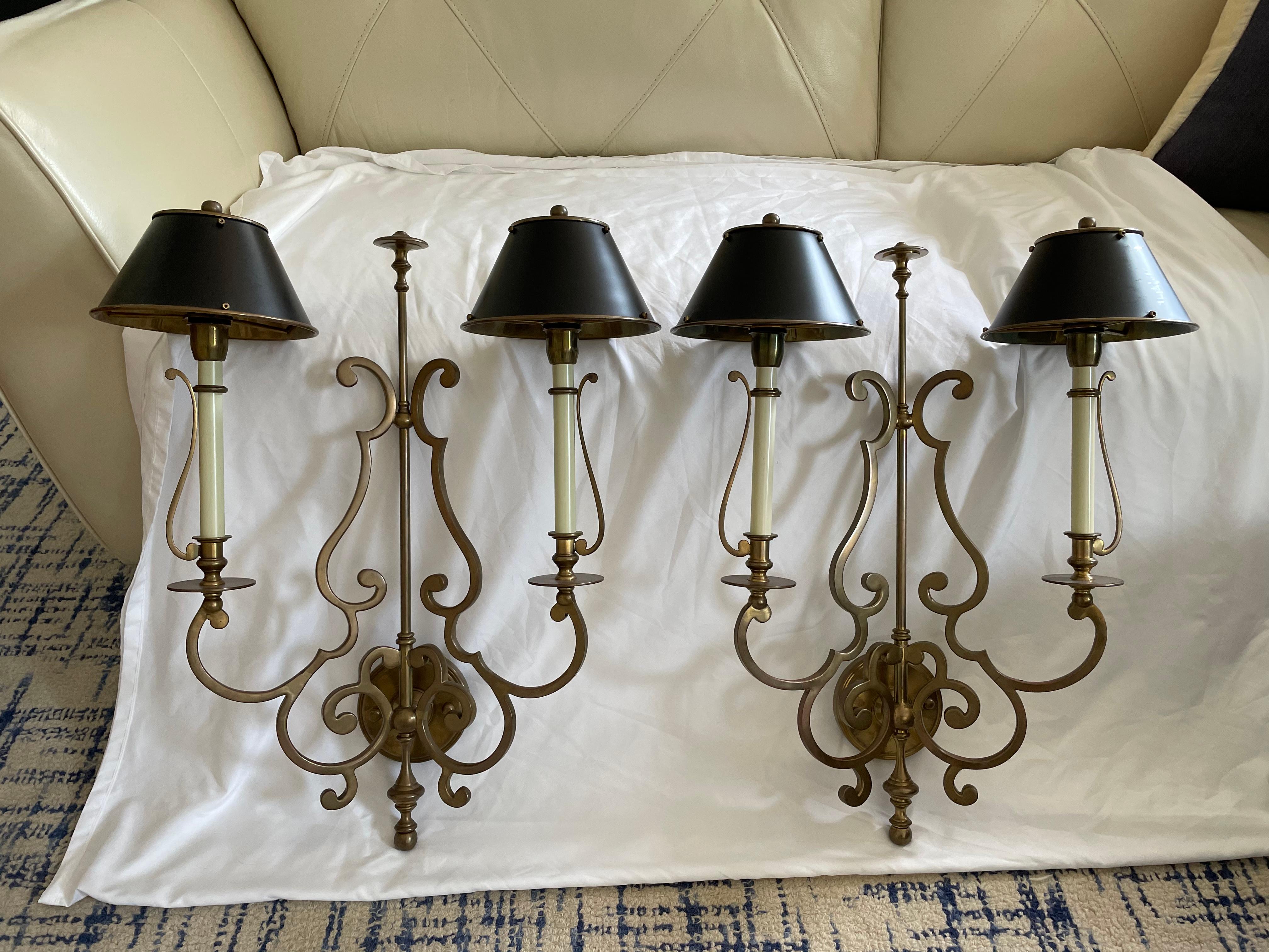 20th Century Vintage Jansen Style French Brass Bouillotte Sconces, a Pair For Sale