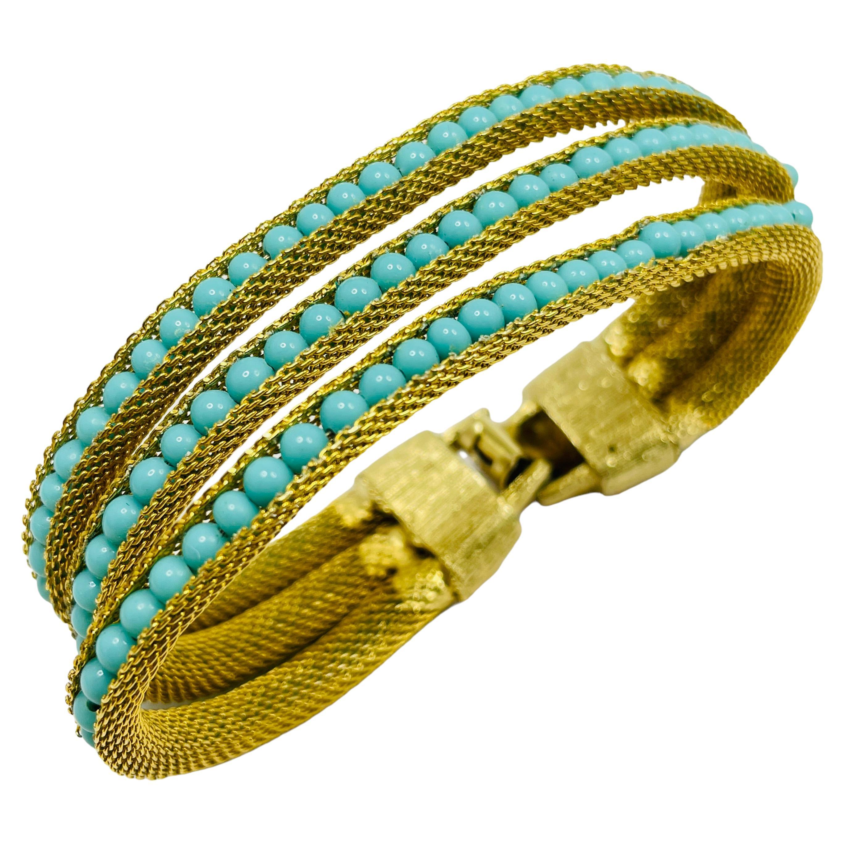 Vintage JAPAN gold faux turquoise designer bracelet For Sale