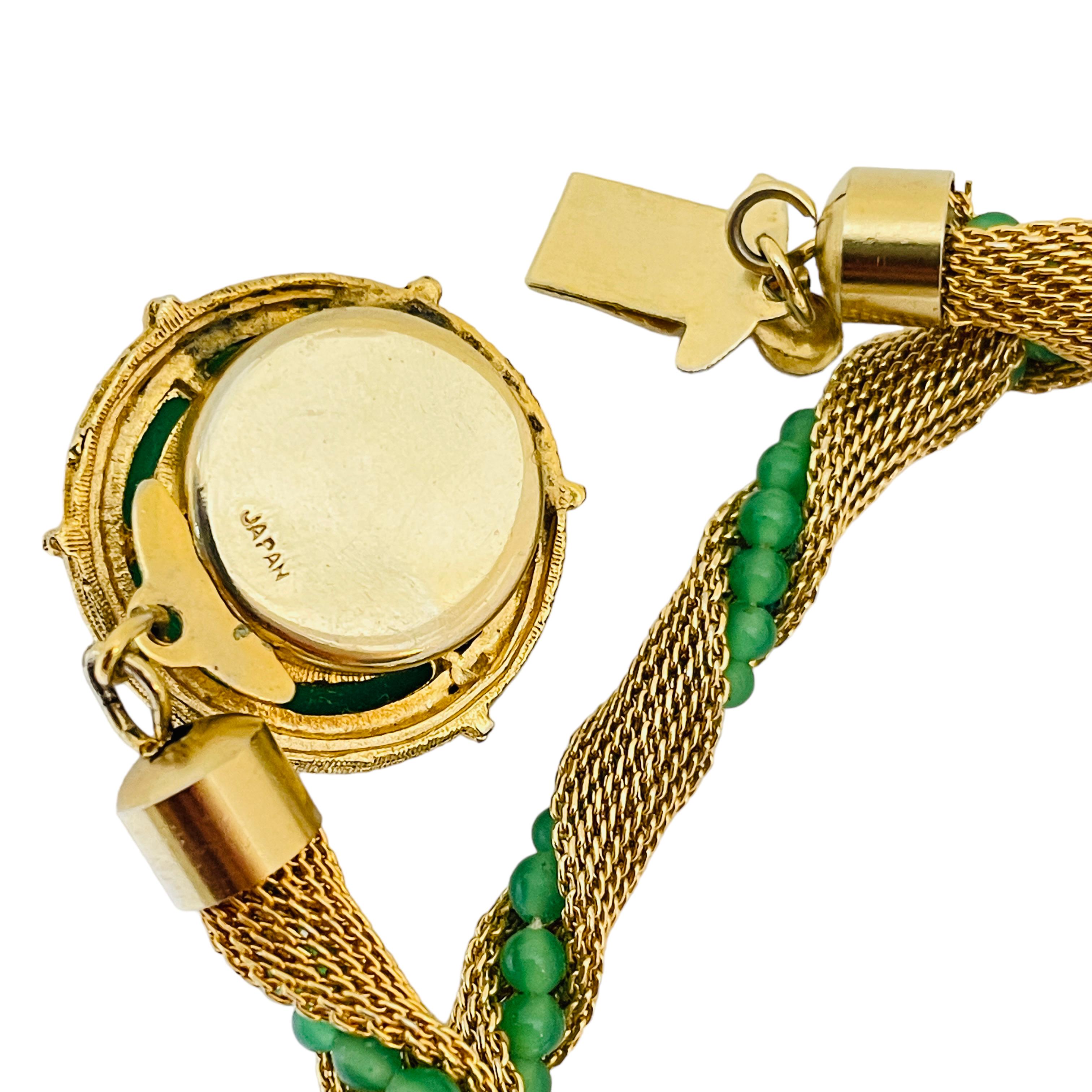 Vintage JAPAN Goldton Glas Jade Netz Kette Designer Halskette im Zustand „Gut“ im Angebot in Palos Hills, IL