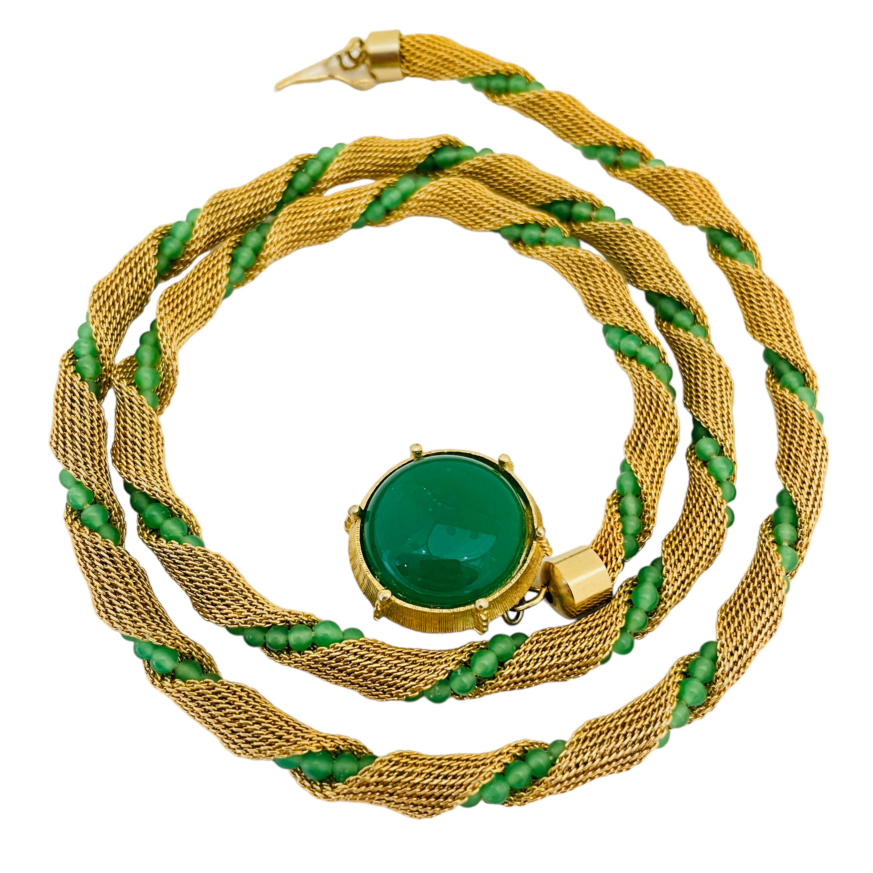 Vintage JAPAN Goldton Glas Jade Netz Kette Designer Halskette für Damen oder Herren im Angebot