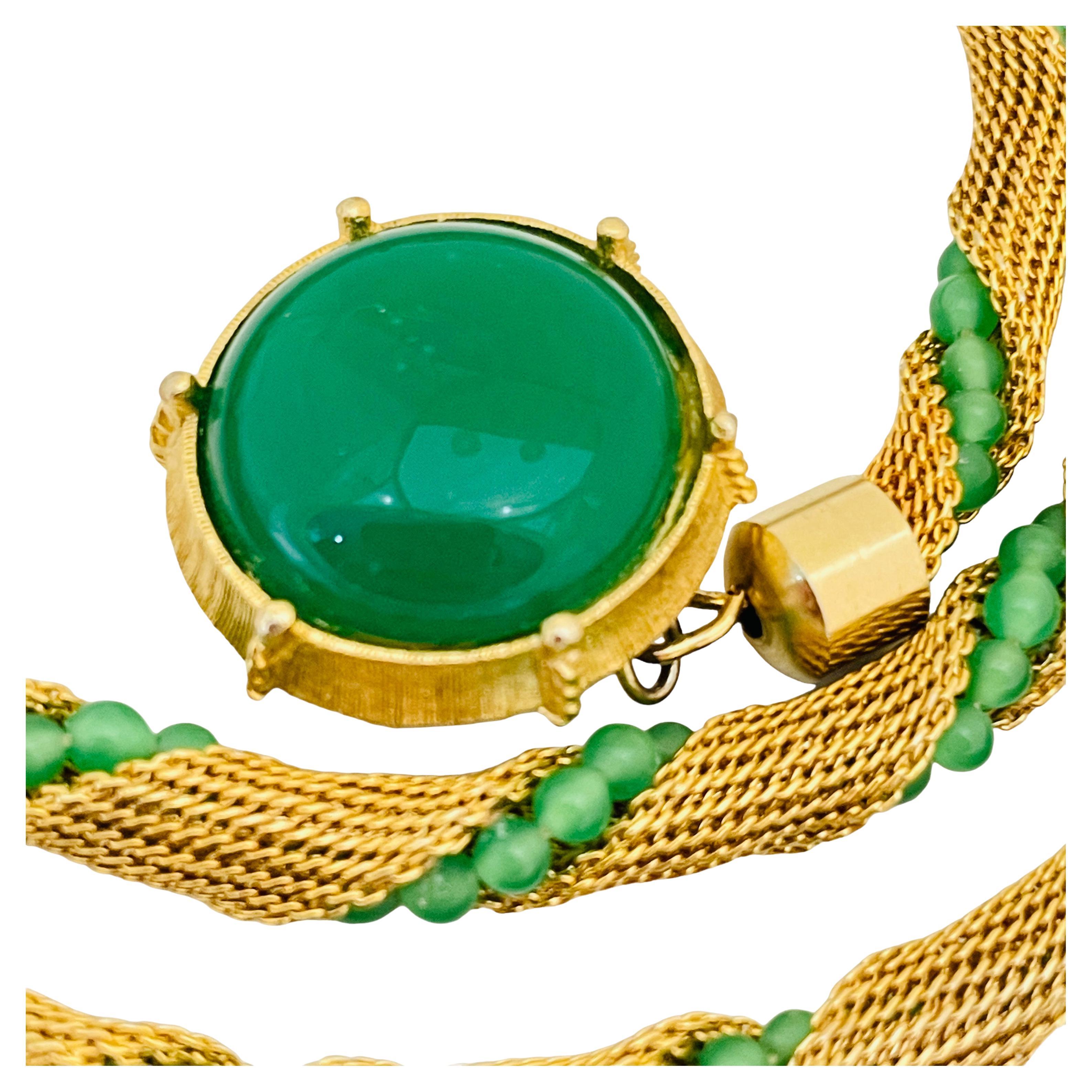 Vintage JAPAN Goldton Glas Jade Netz Kette Designer Halskette im Angebot