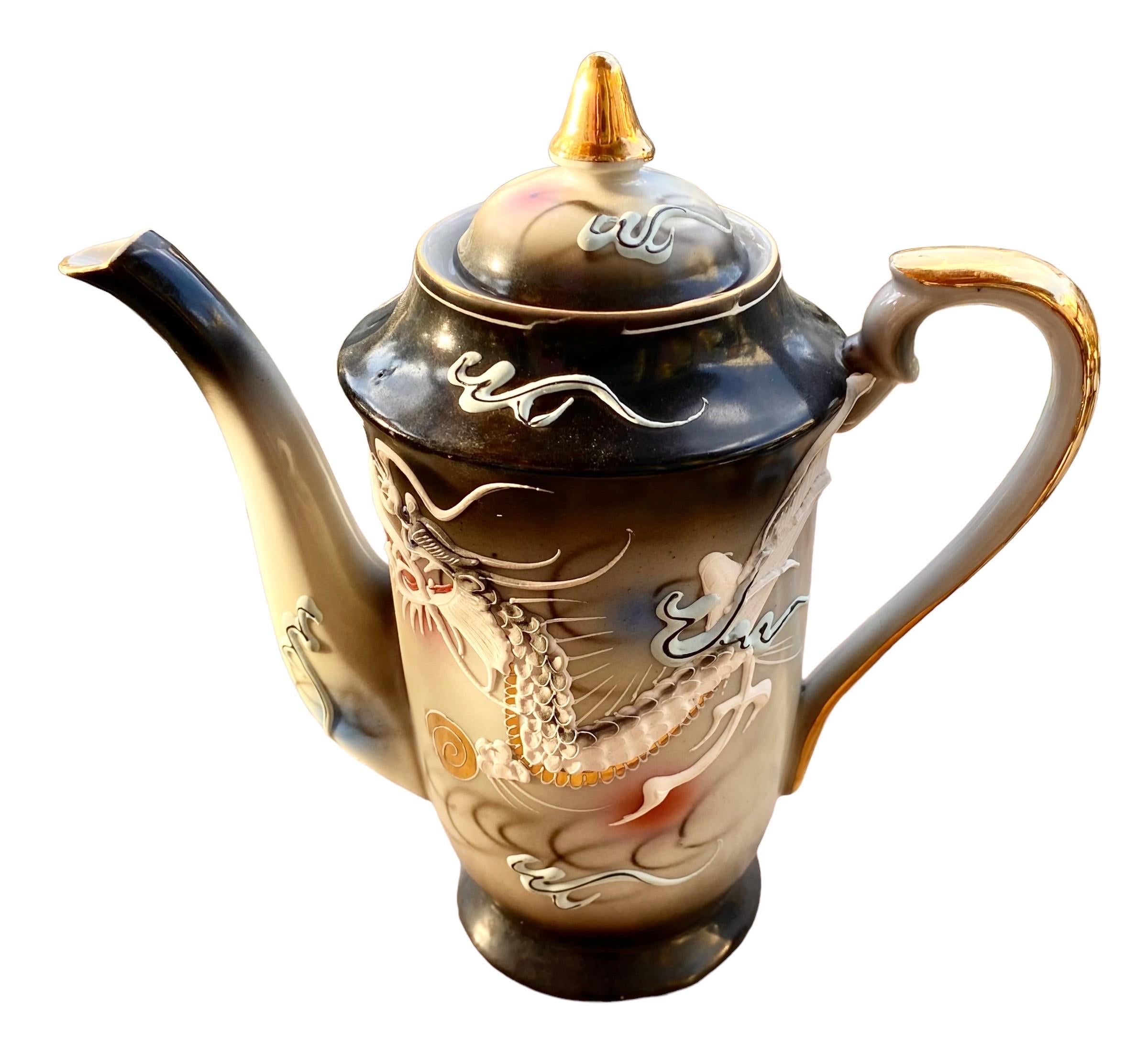 hand painted dragon tea set