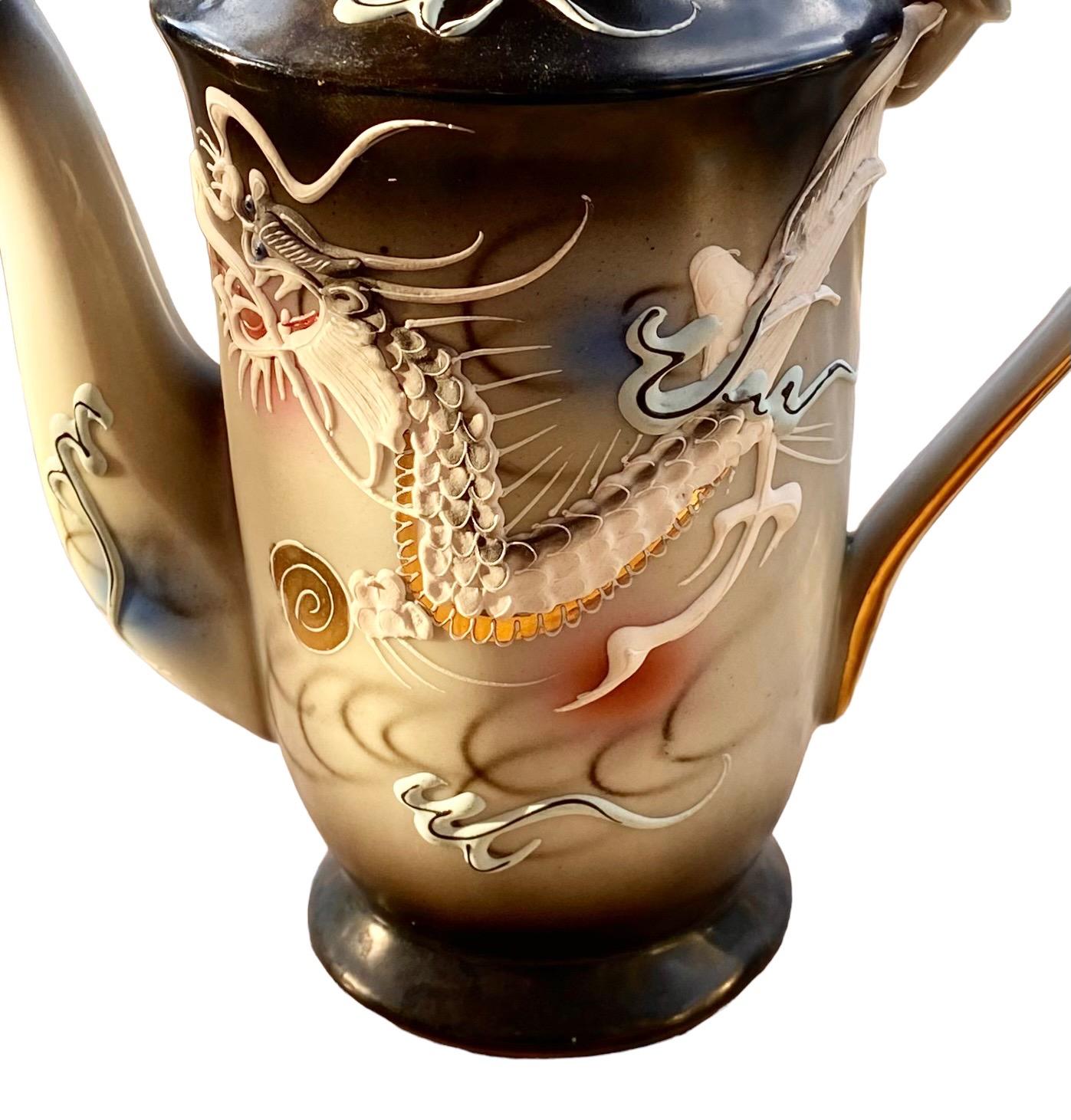 Anglo-Japanese Vintage Japan, Hand Decorated Porcelain Dragon Tea Set