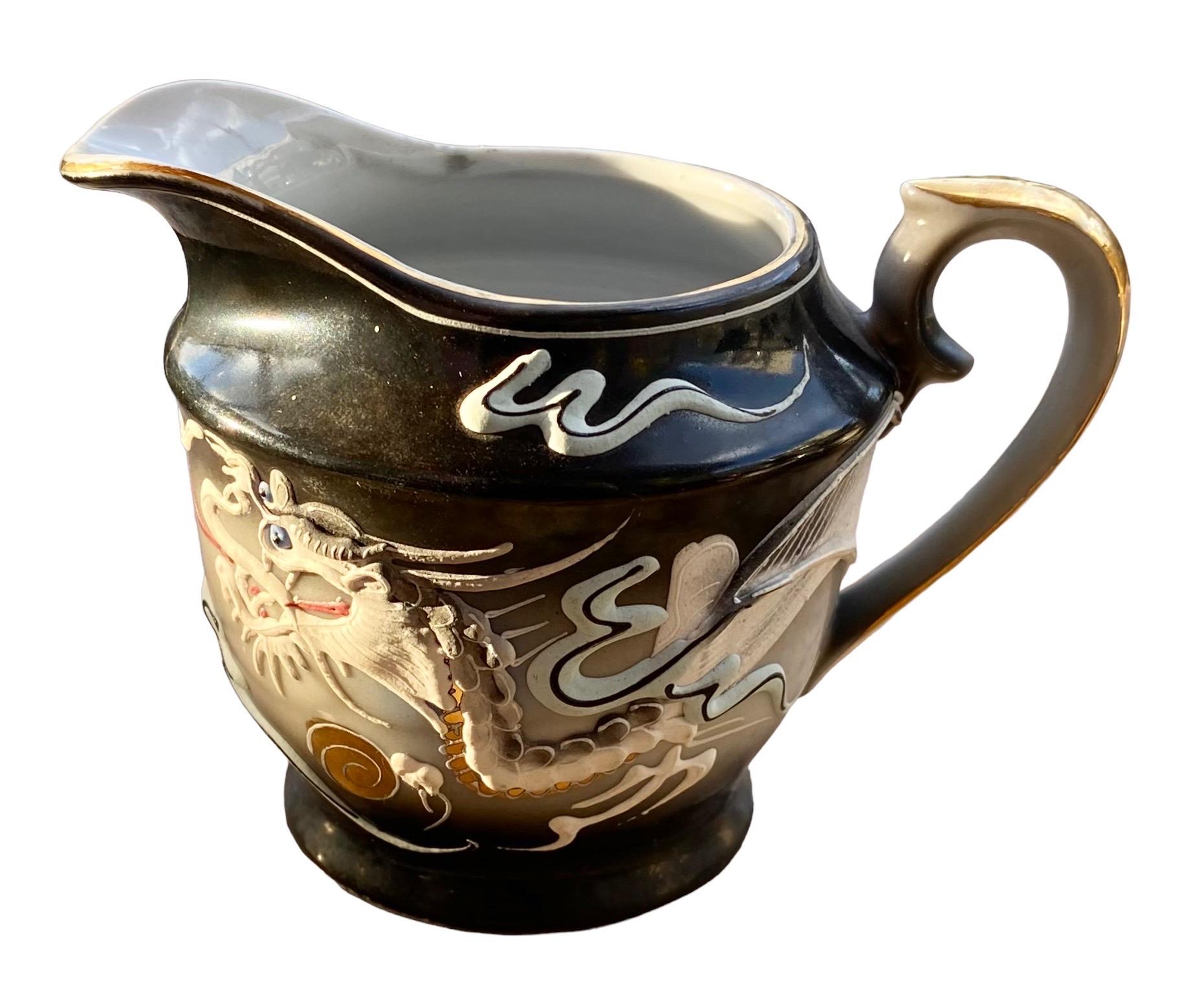Hand-Painted Vintage Japan, Hand Decorated Porcelain Dragon Tea Set