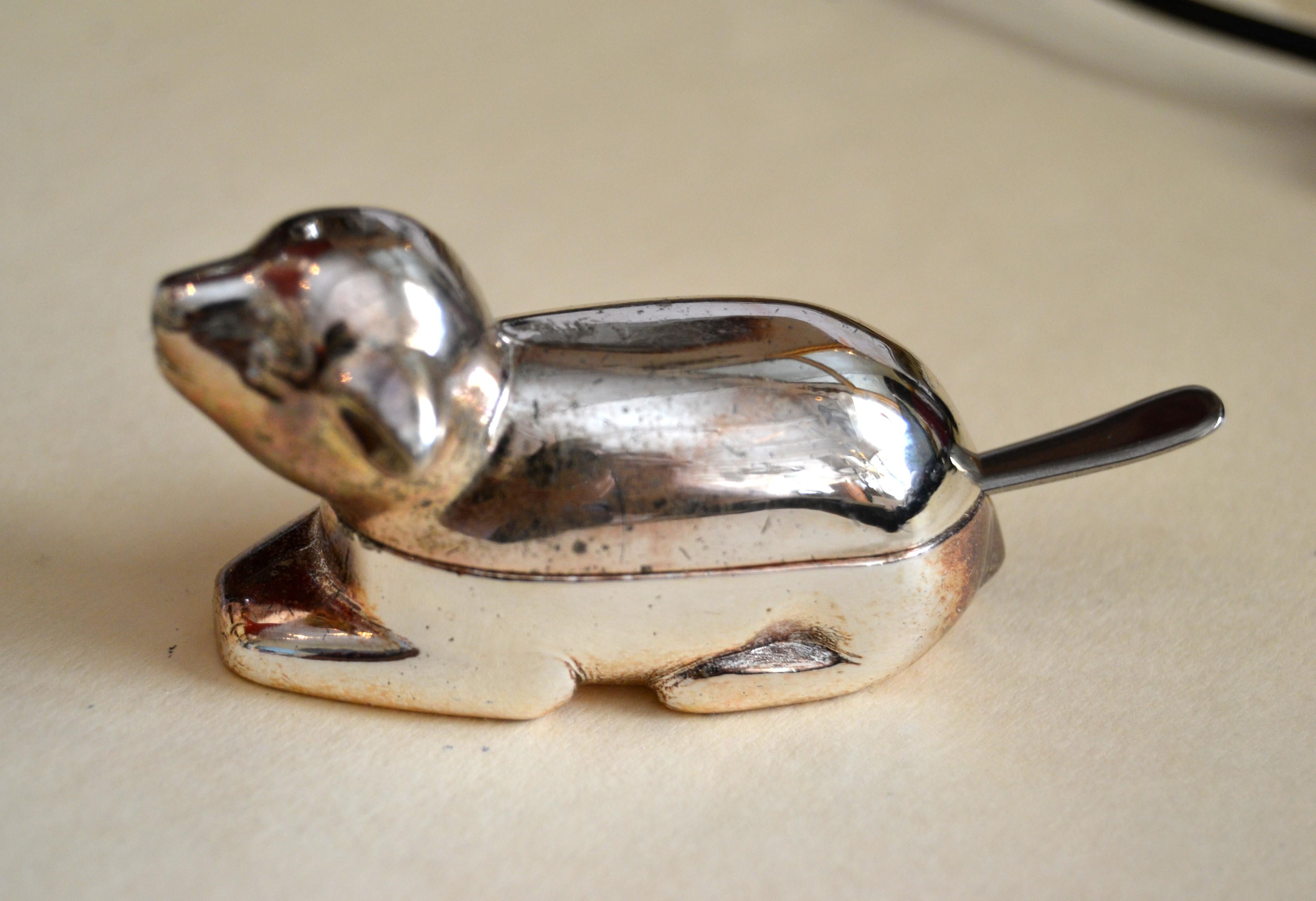 Vintage Japan Silver Plate Sheep Salt Dish Spice Dish and Stainless-Steel Spoon en vente 3