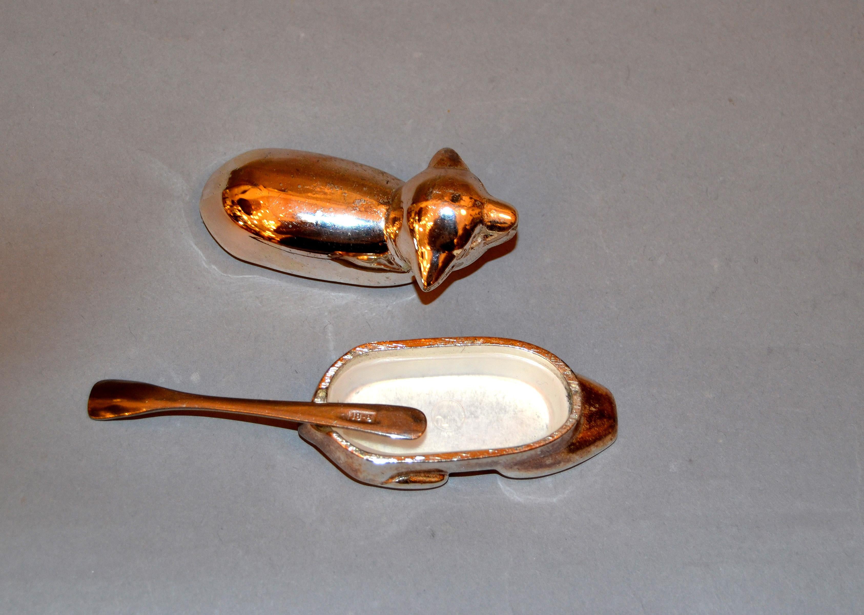 Vintage Japan Silber Platte Schaf Salz Schüssel Gewürz Schüssel und Edelstahl Löffel (20. Jahrhundert) im Angebot