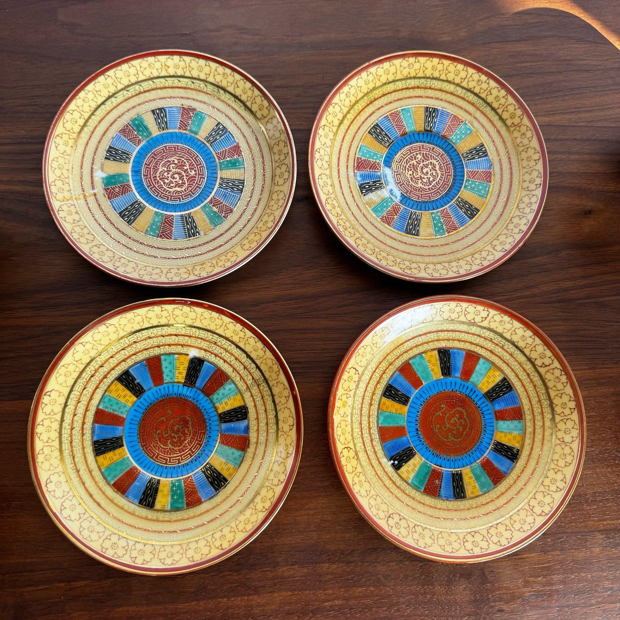 Vintage Japanese “1000 Faces” Tea Cup and Saucer Set - 8 Pieces For Sale 1