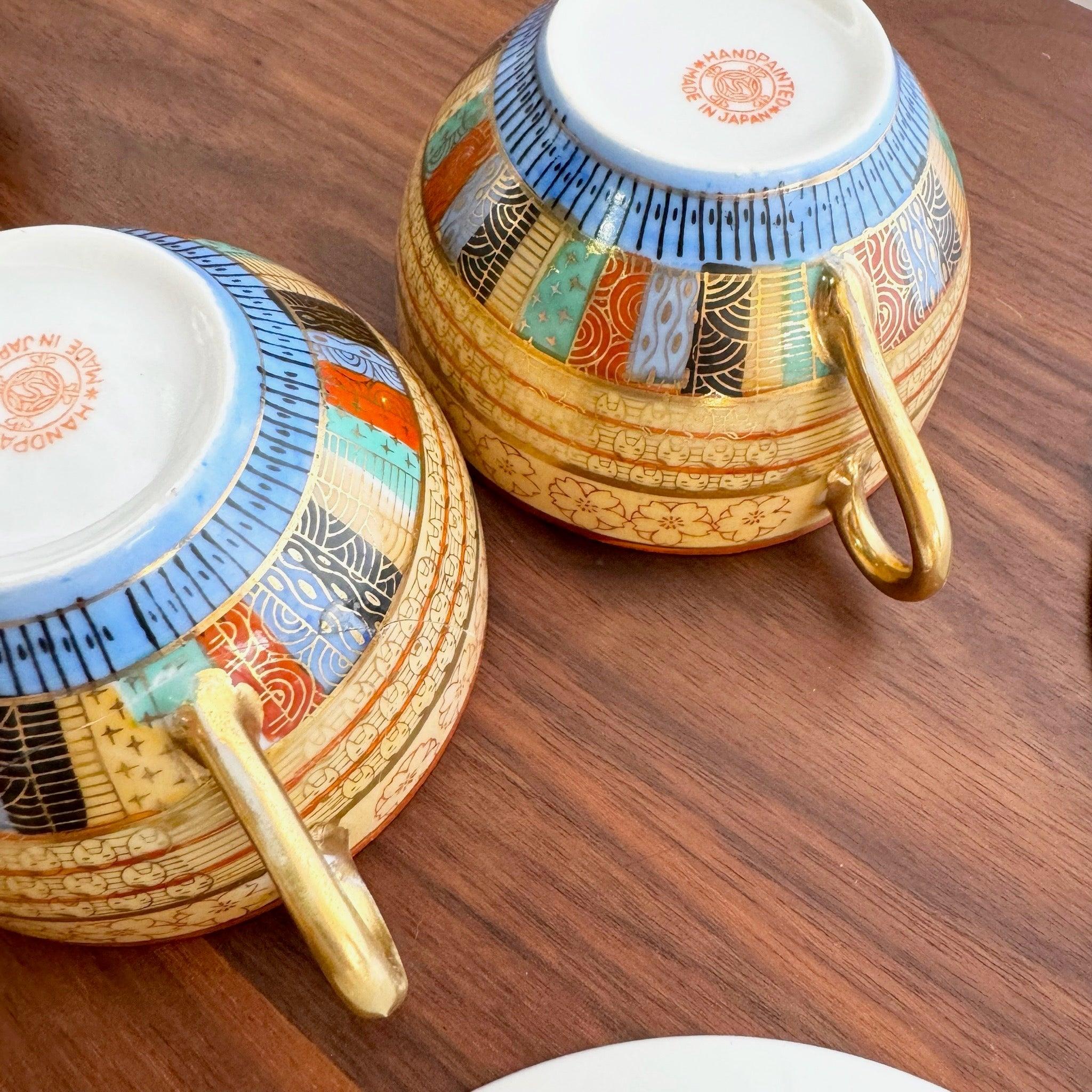 Vintage Japanese “1000 Faces” Tea Cup and Saucer Set - 8 Pieces For Sale 4