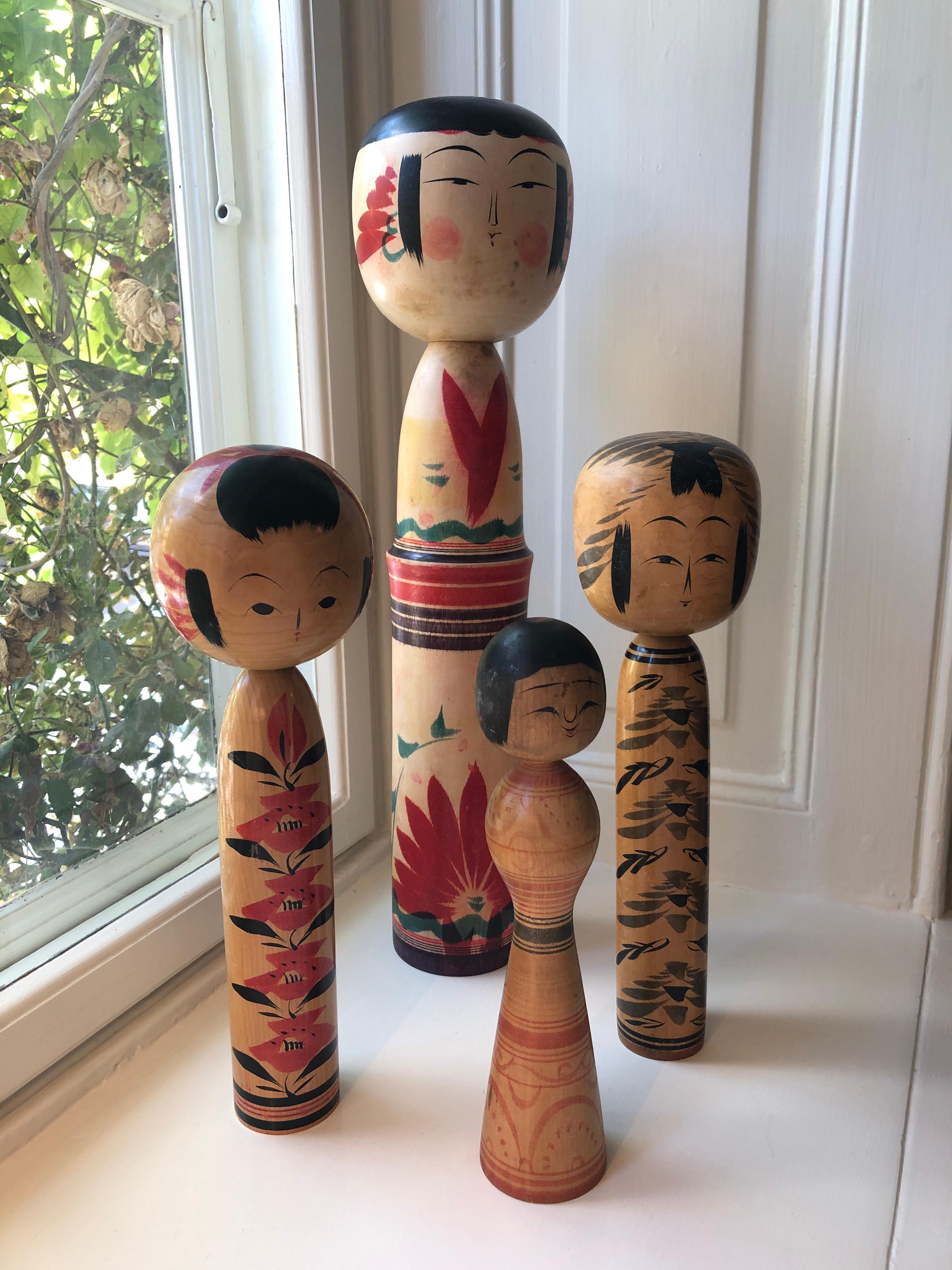 Wood Vintage Japanese 1960s-1980s Collection of 18 Kokeshi Dolls from Tohoku Region