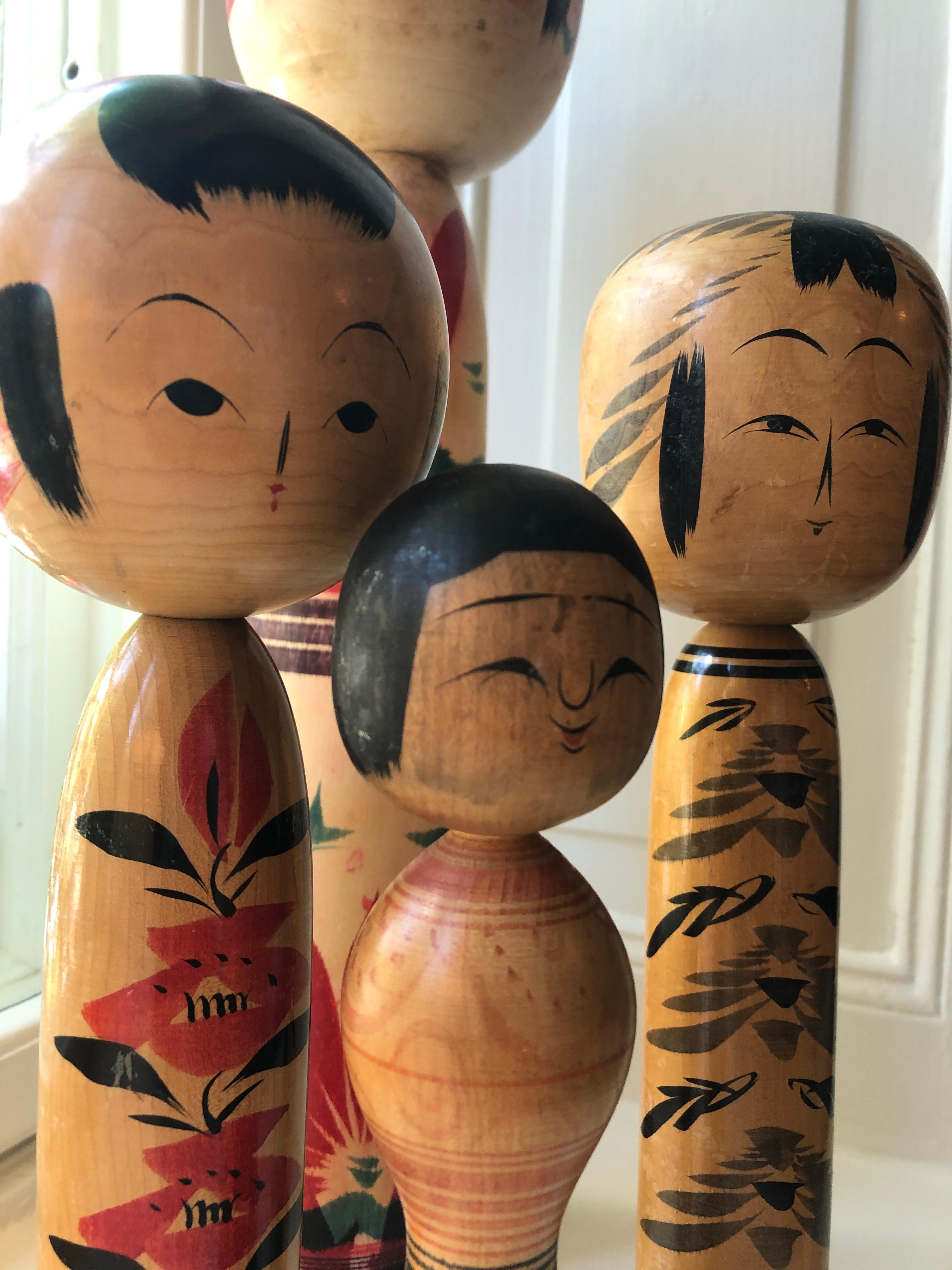 Vintage Japanese 1960s-1980s Collection of 18 Kokeshi Dolls from Tohoku Region 1