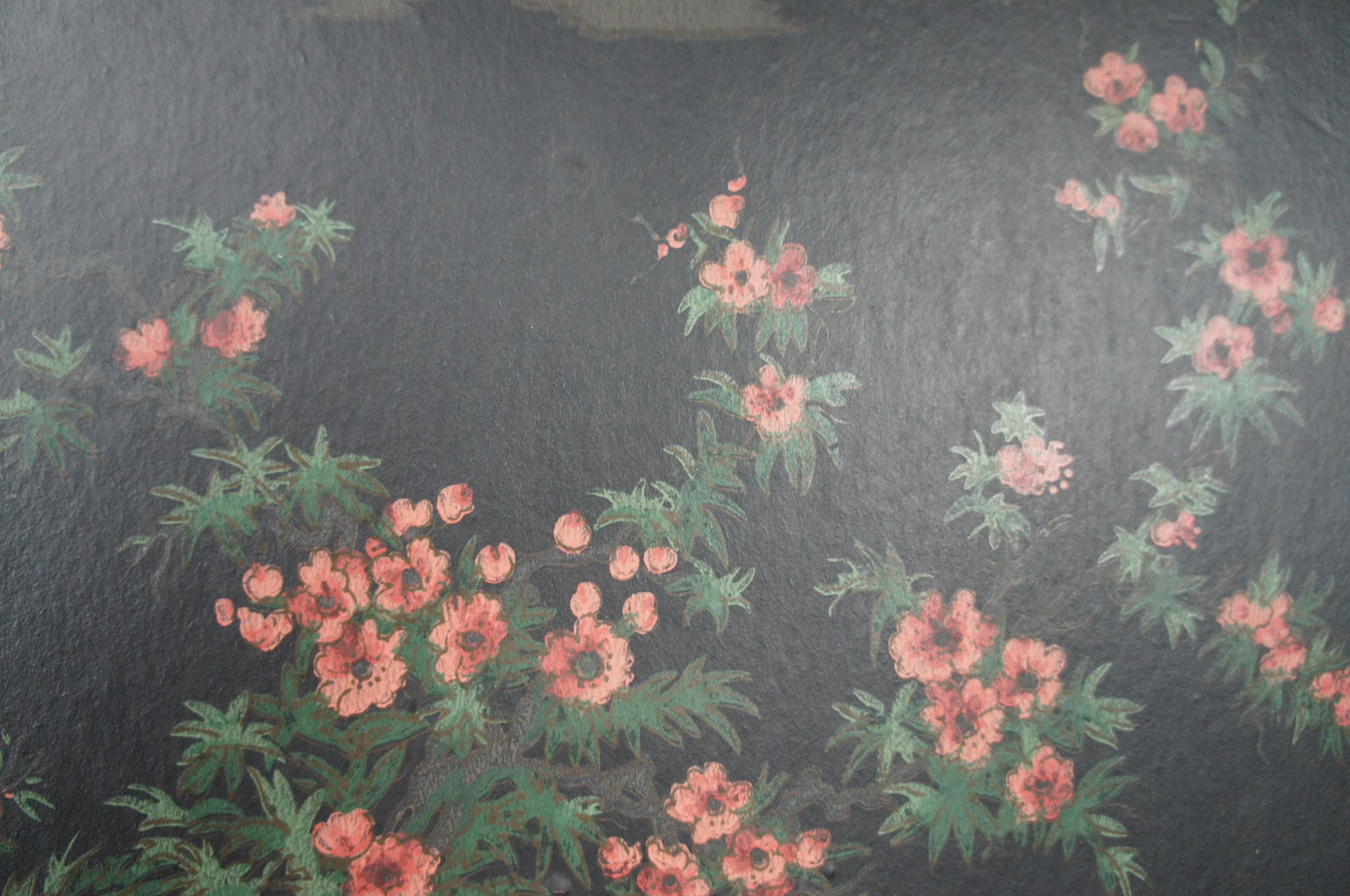 Hardwood Vintage Japanese 3 Panel Room Divider Privacy Screen Geishas Chrysanthemum